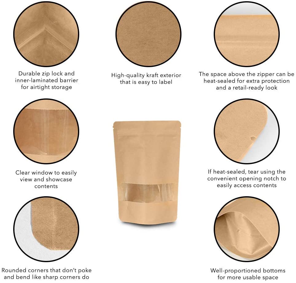 16x26 Kraft Paper Standup Pouch Brown/Paper Bag Zip Lock - Chemical Villa
