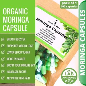 Organic Moringa  Capsules 100 Capsules500mg Lab Tested Approved|Weight Loose - Chemical Villa
