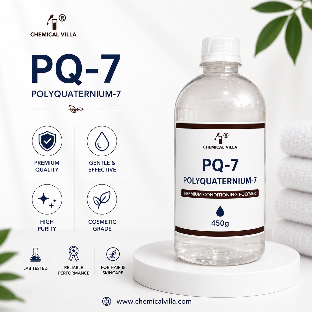 Polyquaternium-7 (PQ-7) Cosmetic Grade Conditioner | Hair Care Raw Material | 450g | Chemical Villa