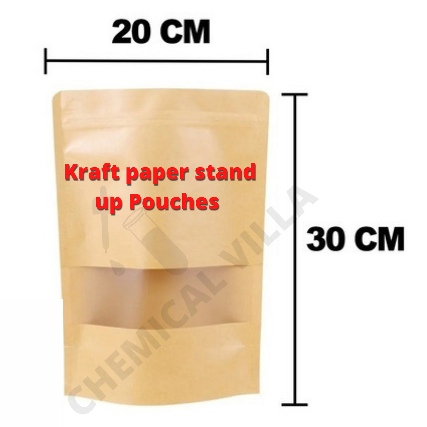 20x30 cm food Grade Kraft paper stand up Pouches 50/100 pcs, Kraft paper Pouch with Resealable Zip Lock Food Storage Bag - Chemical Villa