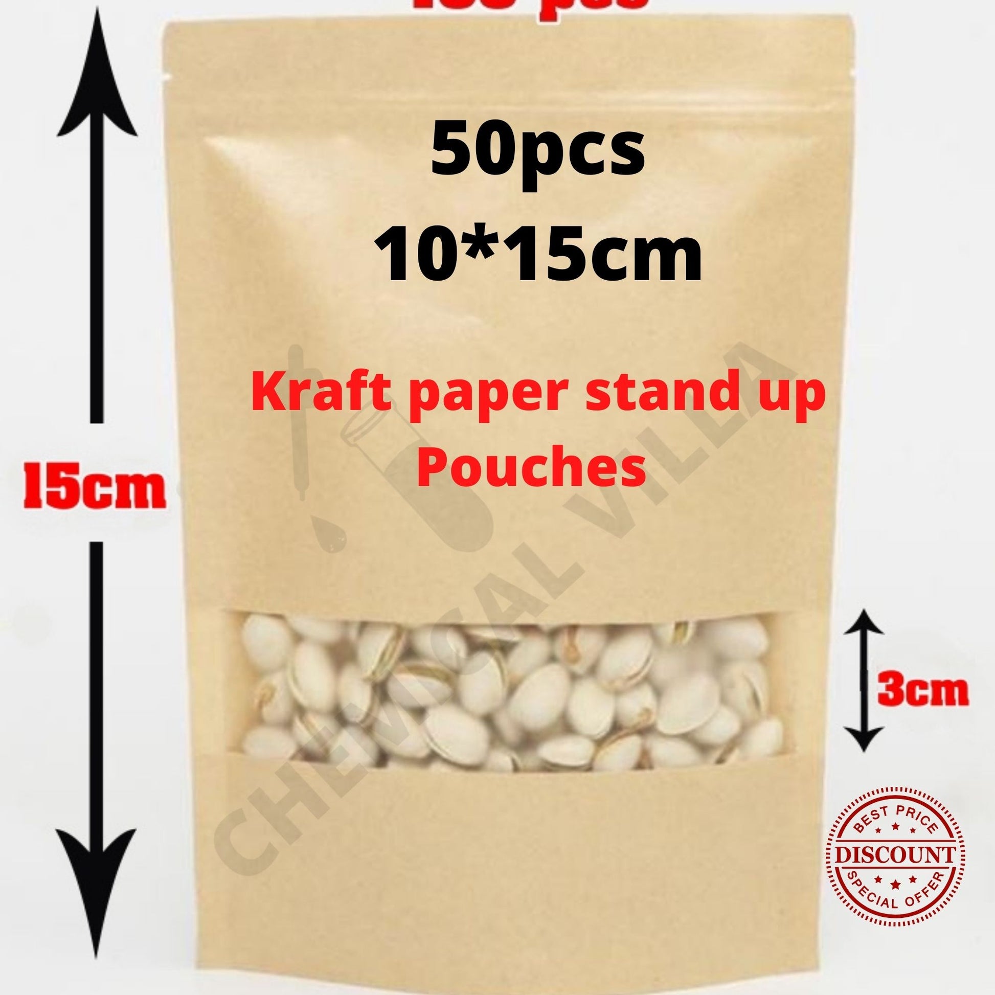Kraft Paper Standup Pouch brown Zipper Bag(10x15 cm) - Chemical Villa