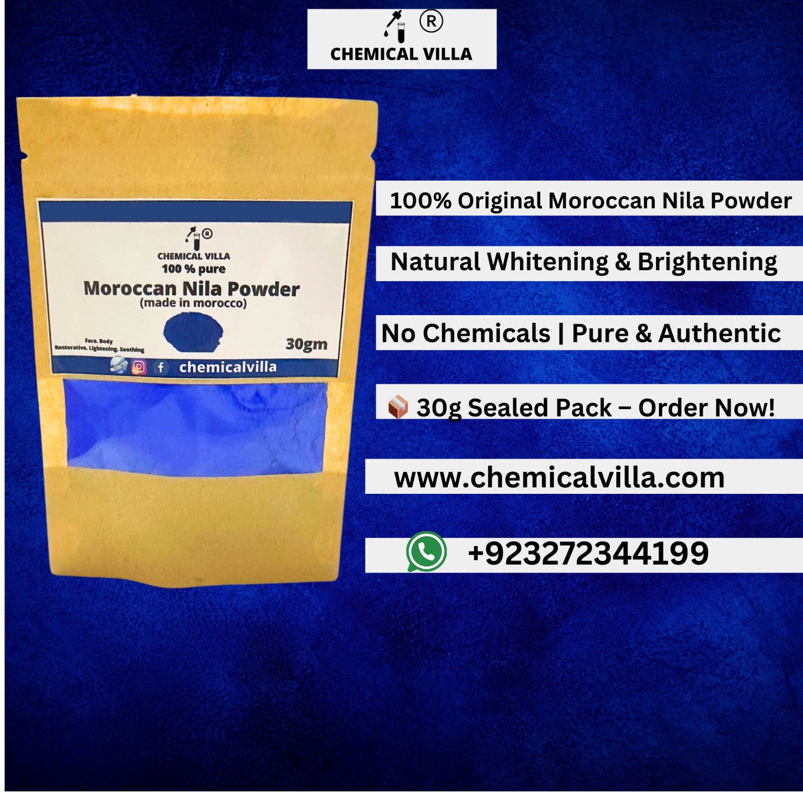 "Moroccan Nila Whitening Powder 30 gram – 100% Natural Blue Clay for Glowing Skin"(free shipping) - Chemical Villa