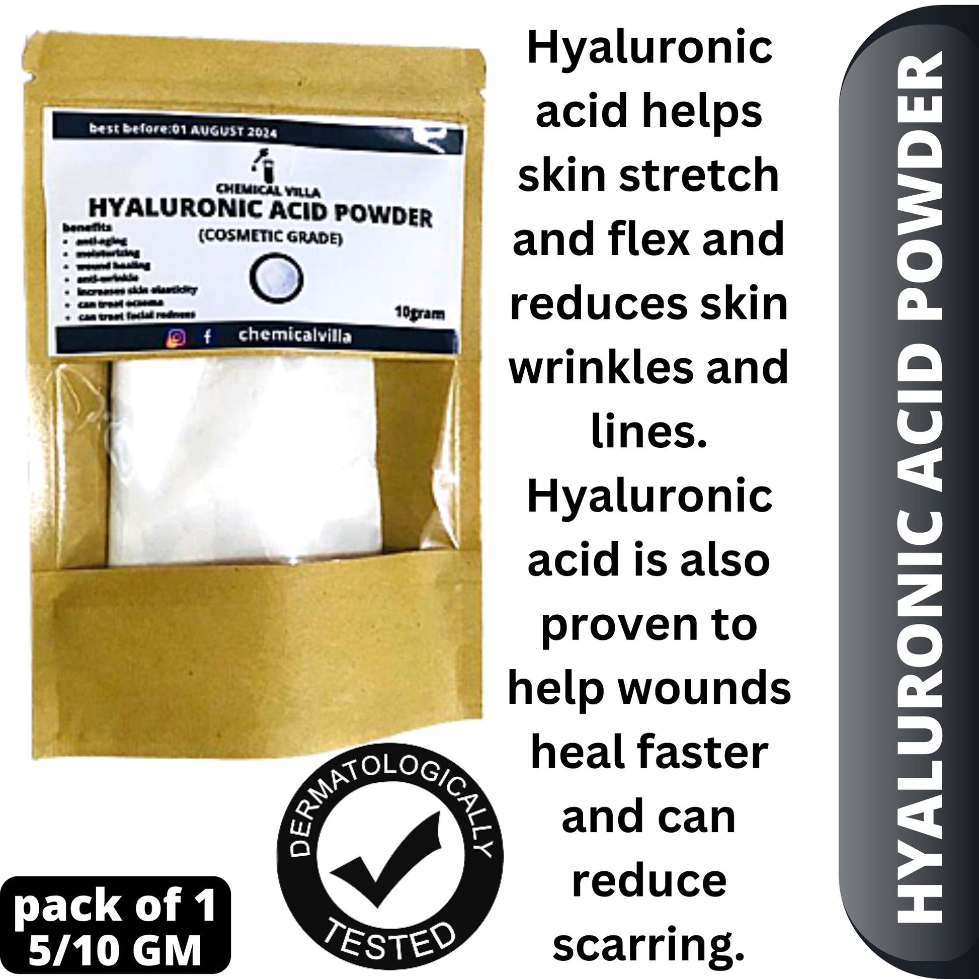 PURE HYALURONIC ACID POWDER LAB TESTED APPROVED 5g/10 g - Chemical Villa