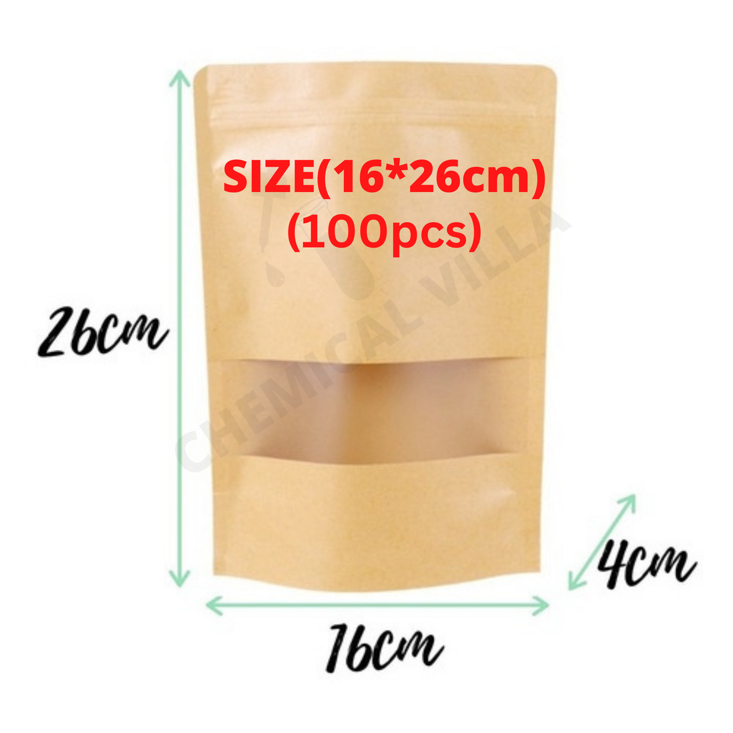 16x26 Kraft Paper Standup Pouch Brown/Paper Bag Zip Lock - Chemical Villa
