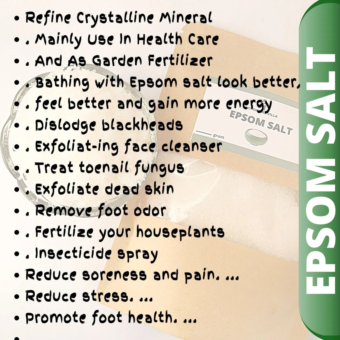 Epsom Salt 500 Grams standup pouch -Magnesium sulfate With Crystals For Plants/bath - Chemical Villa