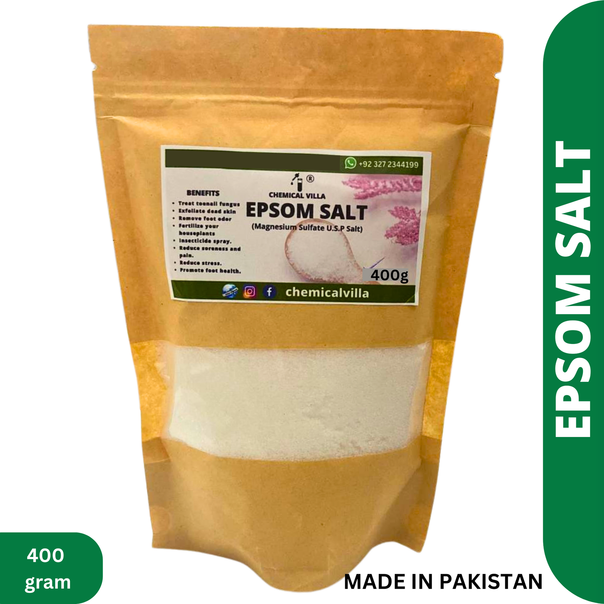 Epsom Salt 500 Grams standup pouch -Magnesium sulfate With Crystals For Plants/bath - Chemical Villa