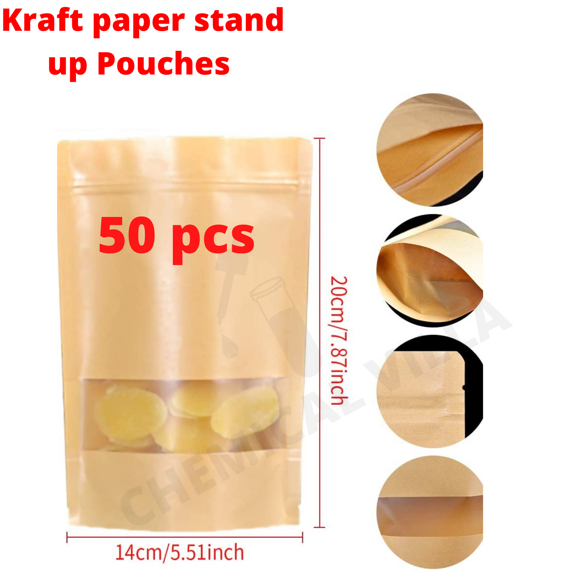 Kraft Paper Standup Pouches brown (14x20 cm) - Chemical Villa
