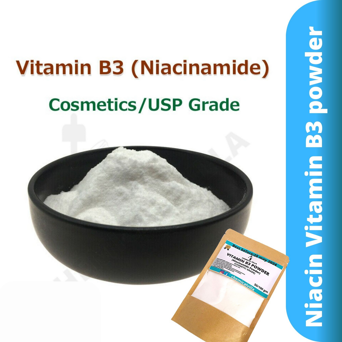 Niacinamide powder 50 gram|Vitamin B3 Powder cosmetic grade - Chemical Villa