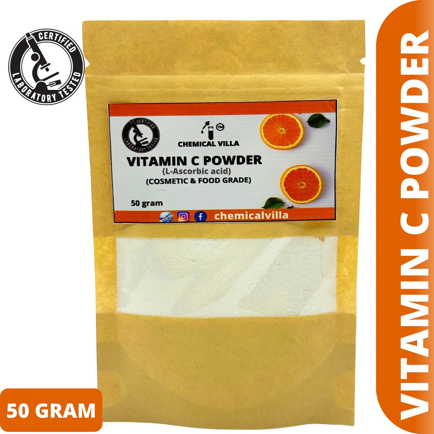 Vitamin C Powder 50g (L-Ascorbic acid) cosmetic and food grade lab tested approved - Chemical Villa