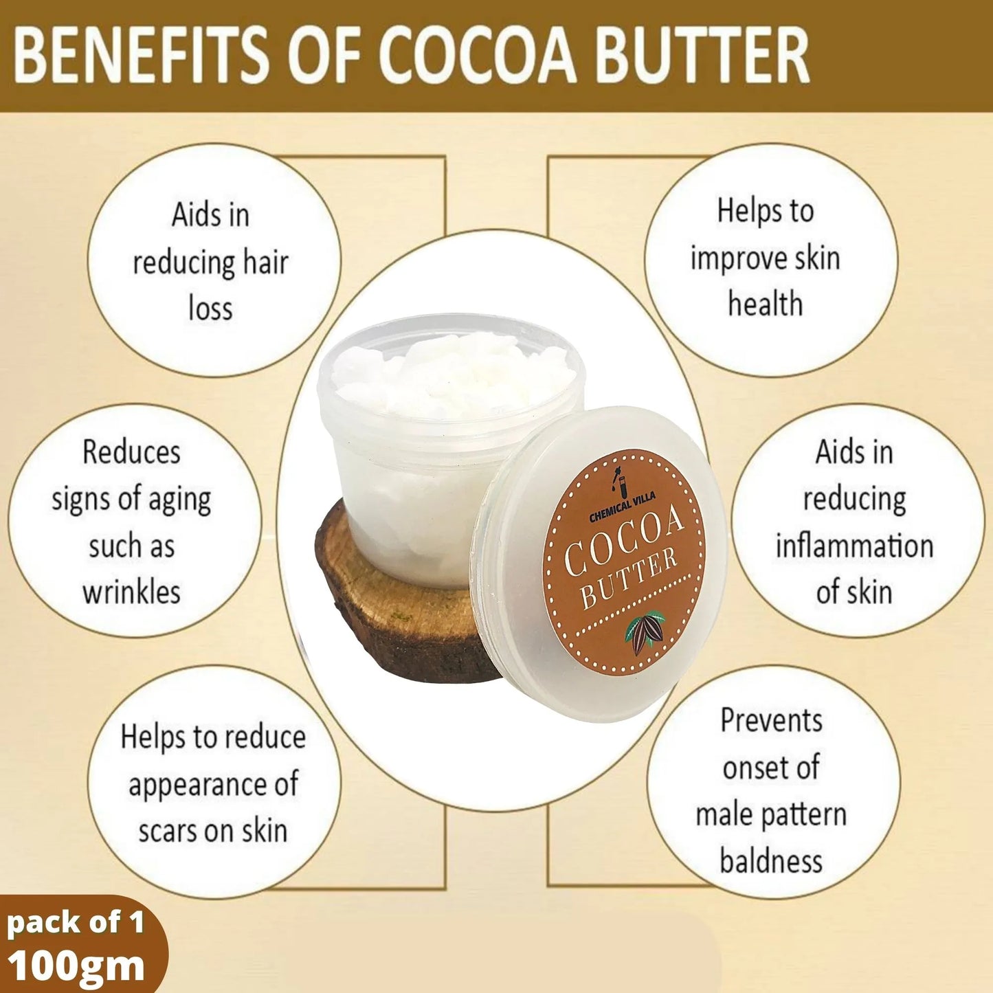 Pure White Refined Cocoa Butter 50g| Cosmetic Grade - Chemical Villa