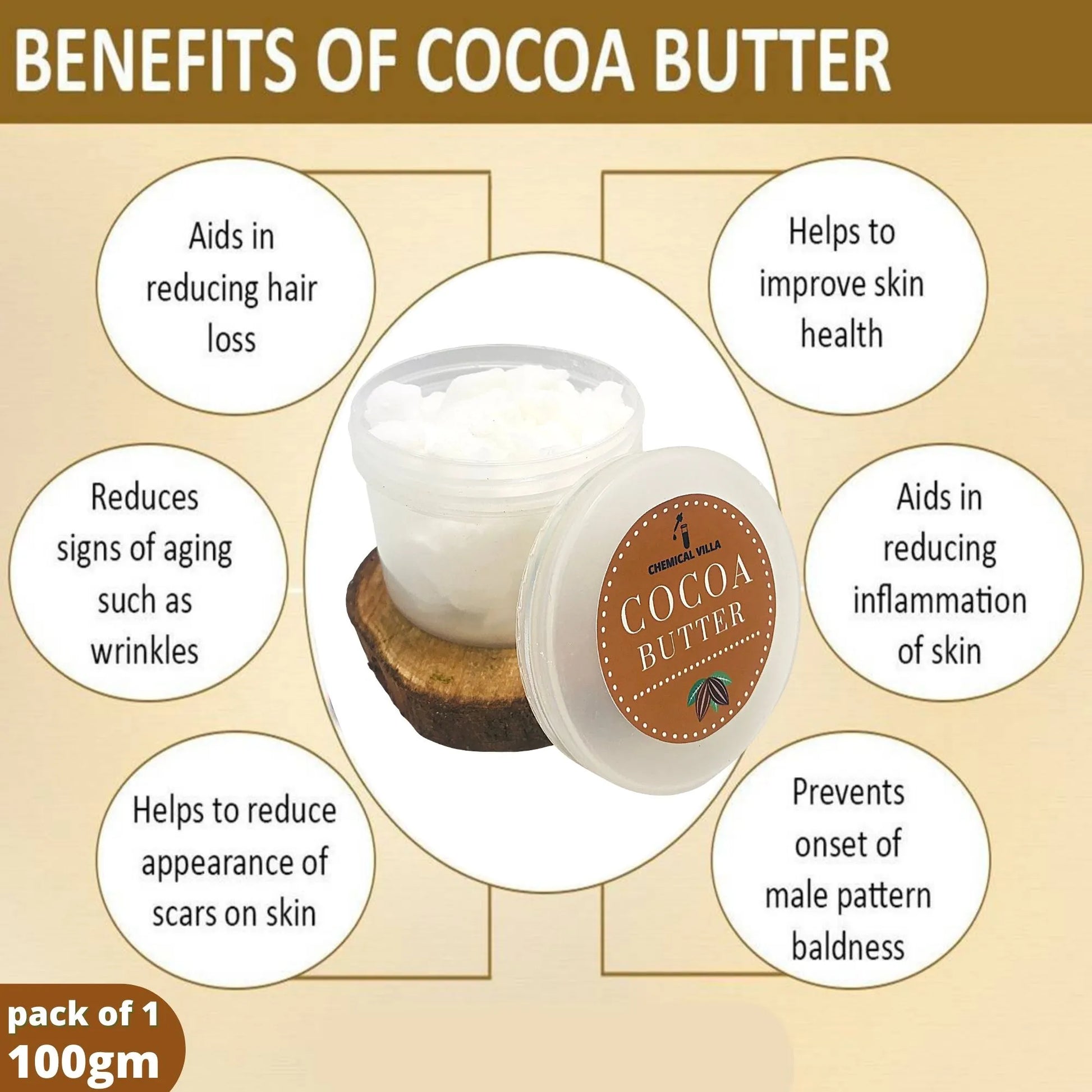 Pure White Refined Cocoa Butter 50g| Cosmetic Grade - Chemical Villa