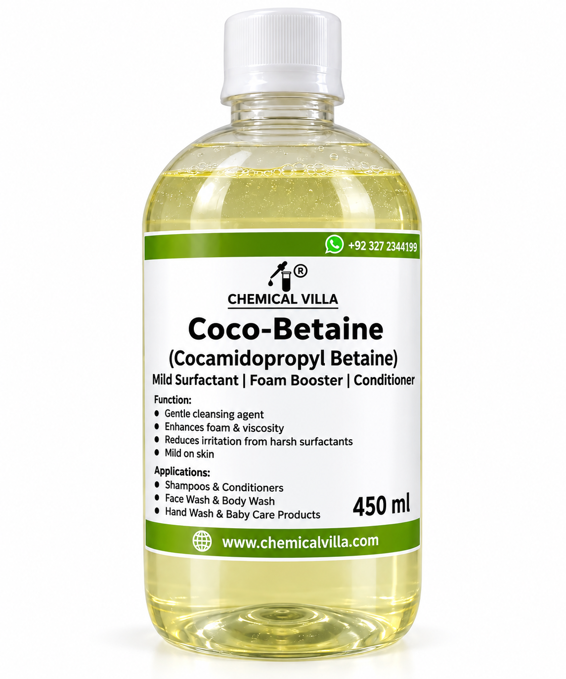 Coco-Betaine (Cocamidopropyl Betaine) 450g – Gentle Foaming & huEco-Friendly Surfactant for Shampoos, Body Wash & Cleansers | Chemical Villa
