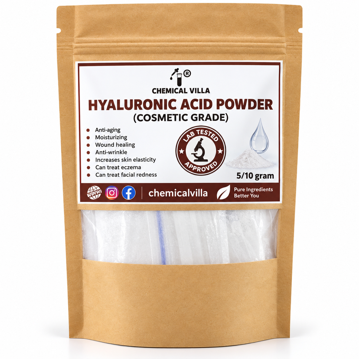 Pure Hyaluronic Acid Powder (Lab Tested) 5g / 10g | Chemical Villa