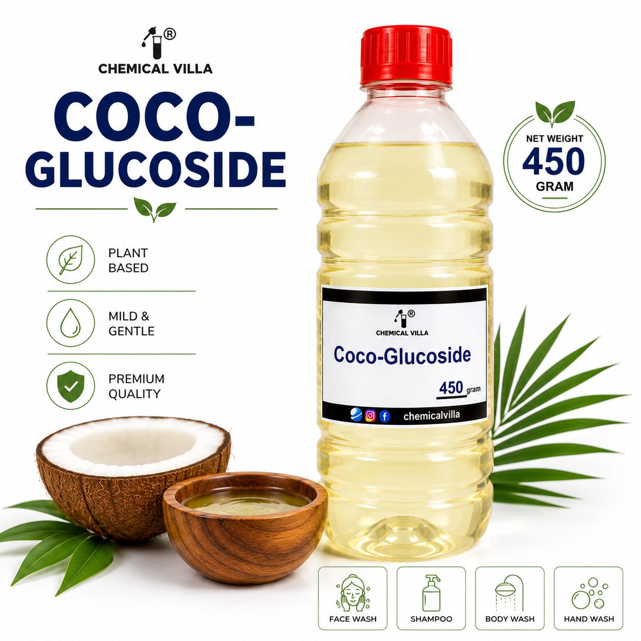 Coco-Glucoside 450g | Mild Plant-Based Surfactant | Cosmetic Grade | Chemical Villa