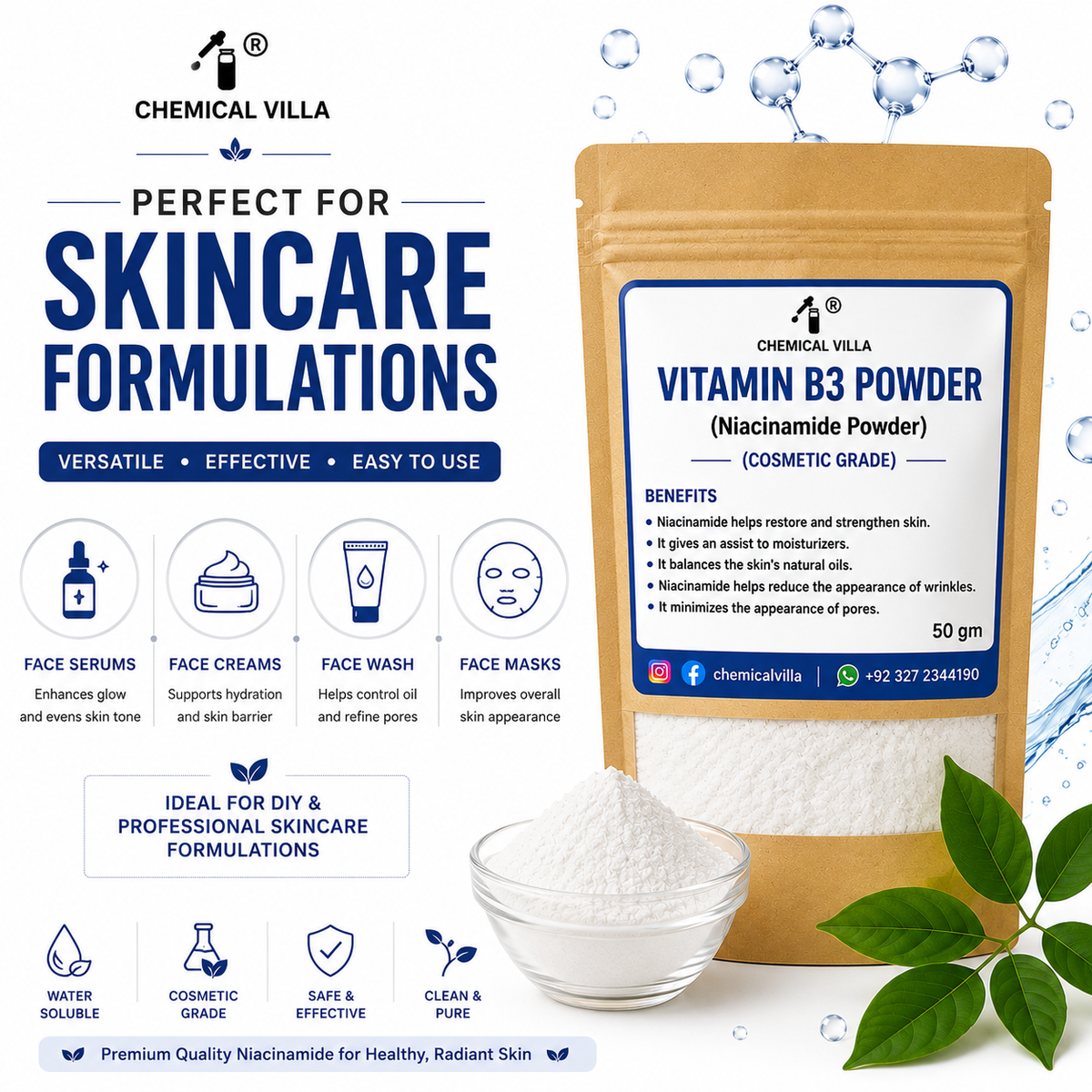 Niacinamide Powder (Vitamin B3) 50g Cosmetic Grade | Chemical Villa Pakistan