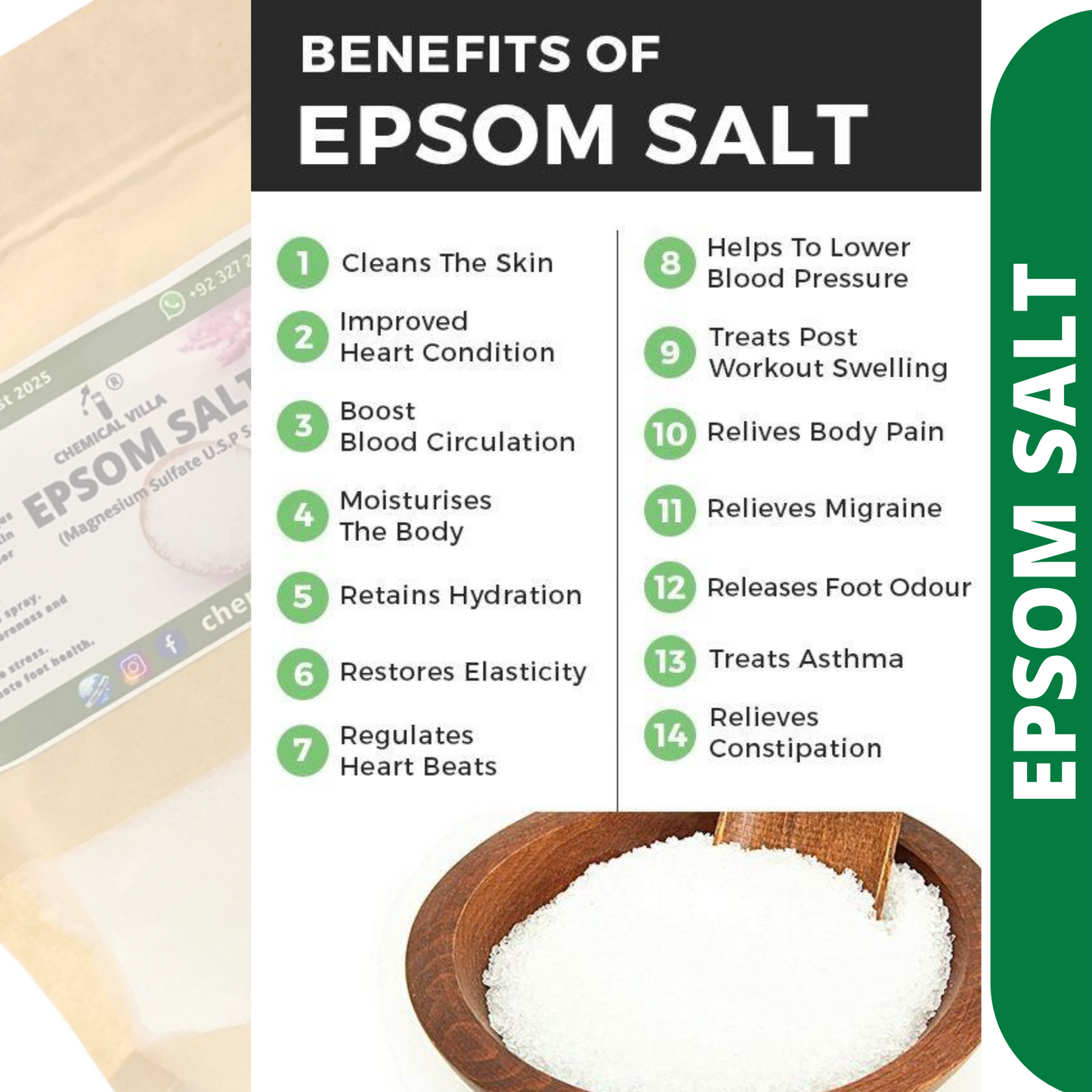 Epsom Salt 500 Grams standup pouch -Magnesium sulfate With Crystals For Plants/bath - Chemical Villa