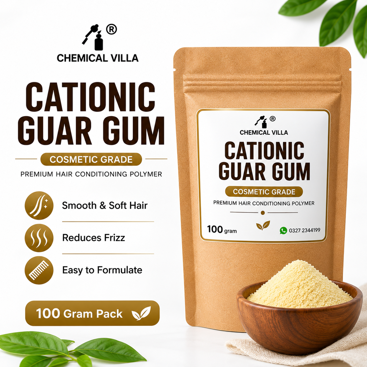 Cationic Guar Gum 100g Cosmetic Grade | Hair Conditioning Polymer | Chemical Villa Pakistan