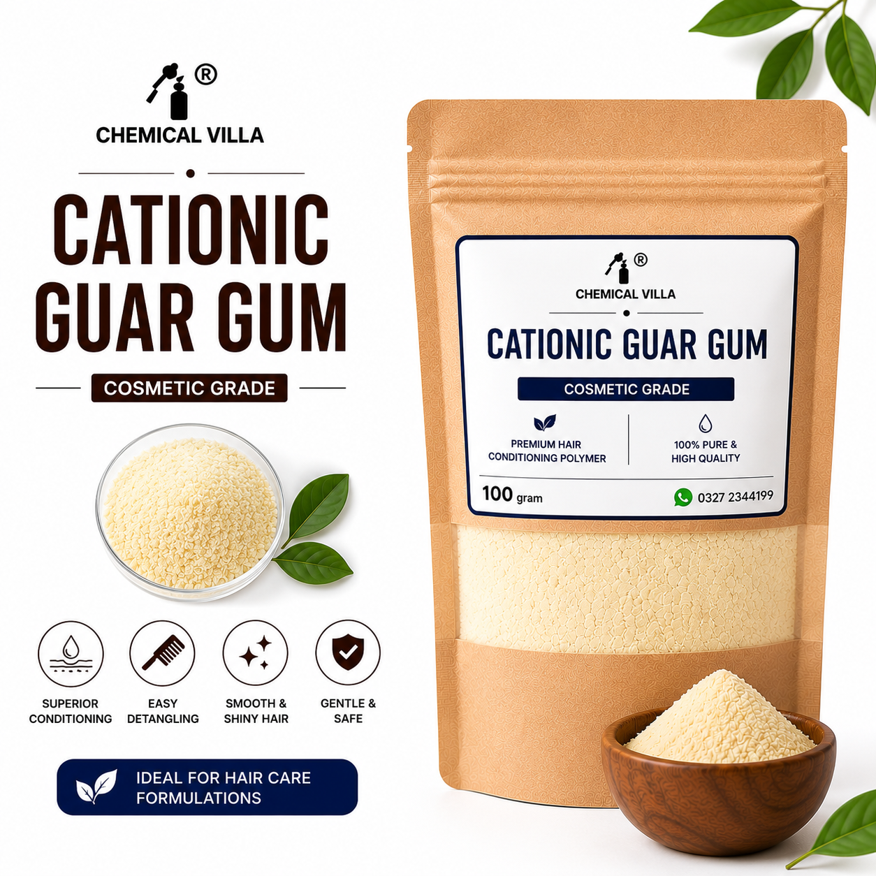 Cationic Guar Gum 100g Cosmetic Grade | Hair Conditioning Polymer | Chemical Villa Pakistan