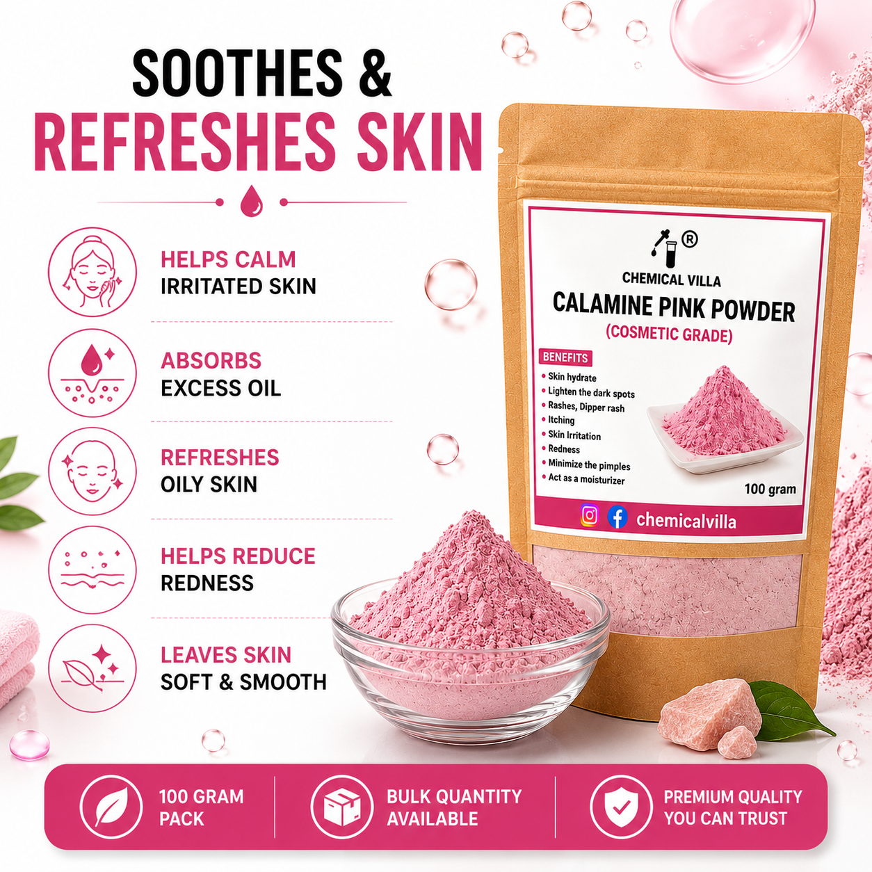 Calamine Pink Powder 100g - Soothing Skin Relief