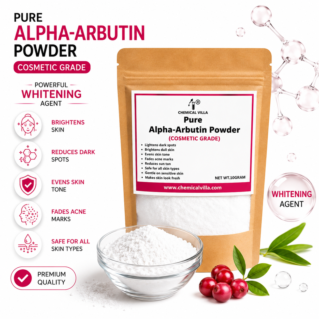 Pure Alpha-Arbutin Powder 10g - Skin Brightening, Dark Spot Corrector, Natural Ingredient
