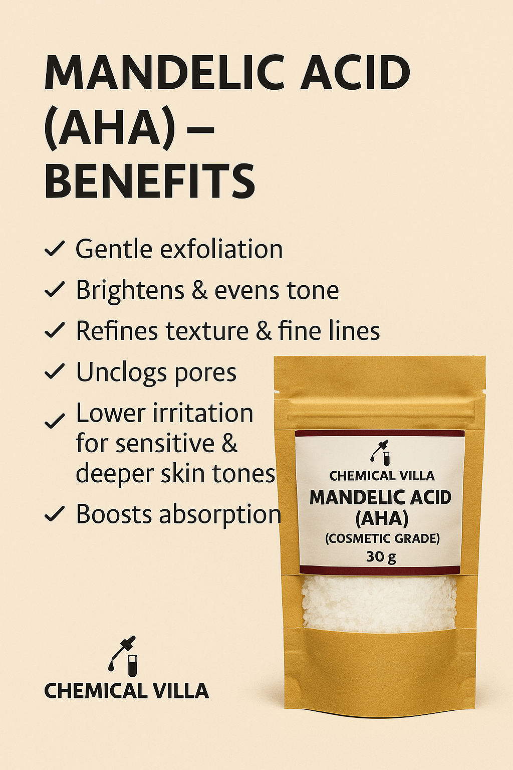 Mandelic Acid – 30 g | Cosmetic-Grade AHA Exfoliant | Chemical Villa