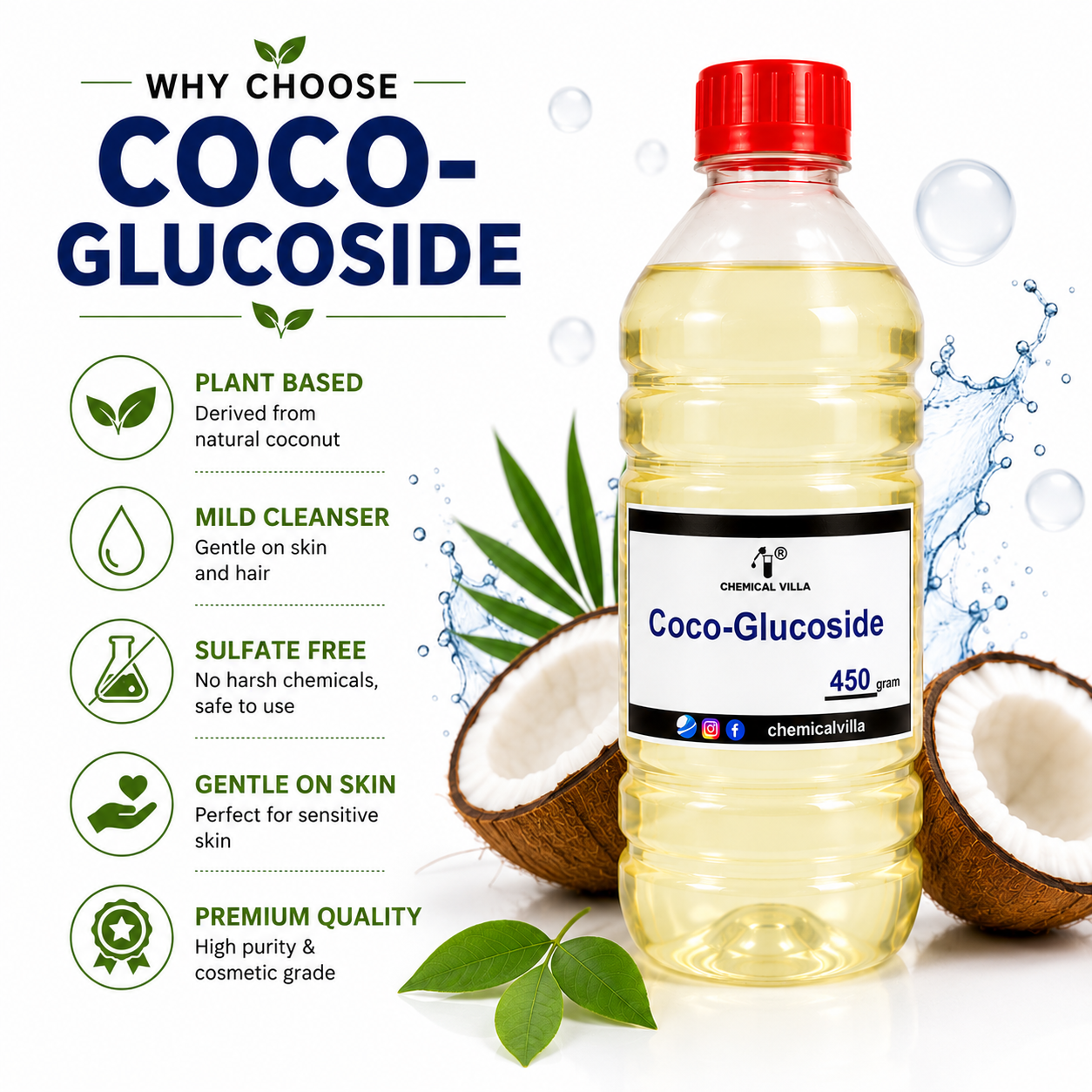 Coco-Glucoside 450g | Mild Plant-Based Surfactant | Cosmetic Grade | Chemical Villa