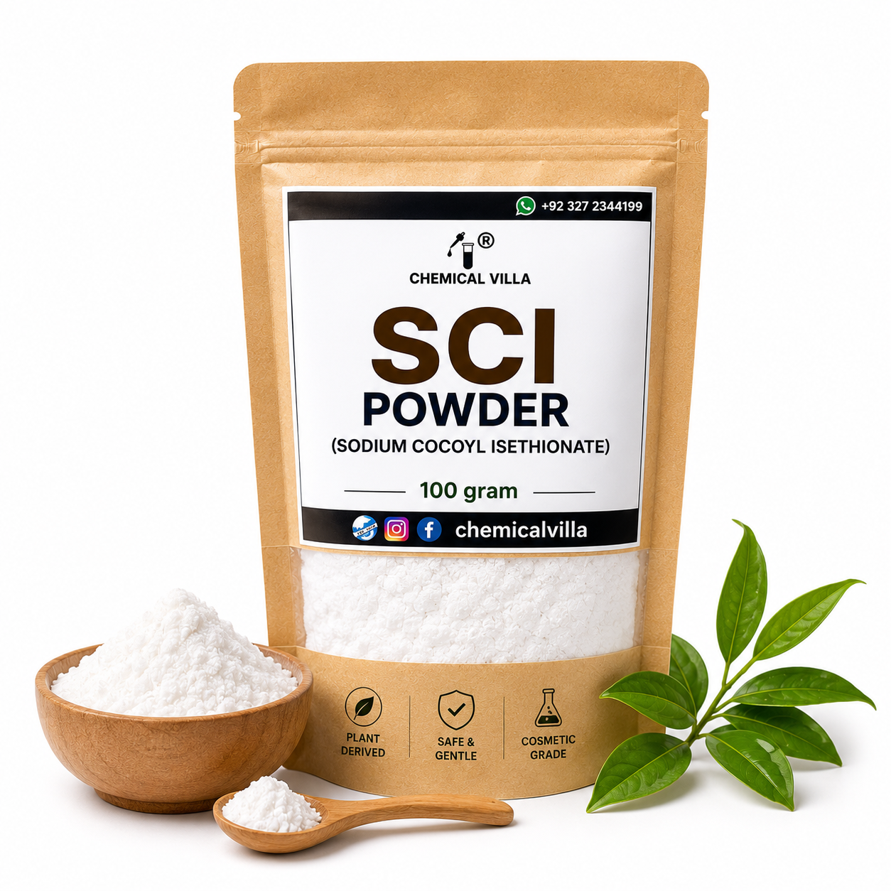 SCI Powder (Sodium Cocoyl Isethionate) 100g | Cosmetic Grade Sulfate-Free Mild Surfactant | Chemical Villa