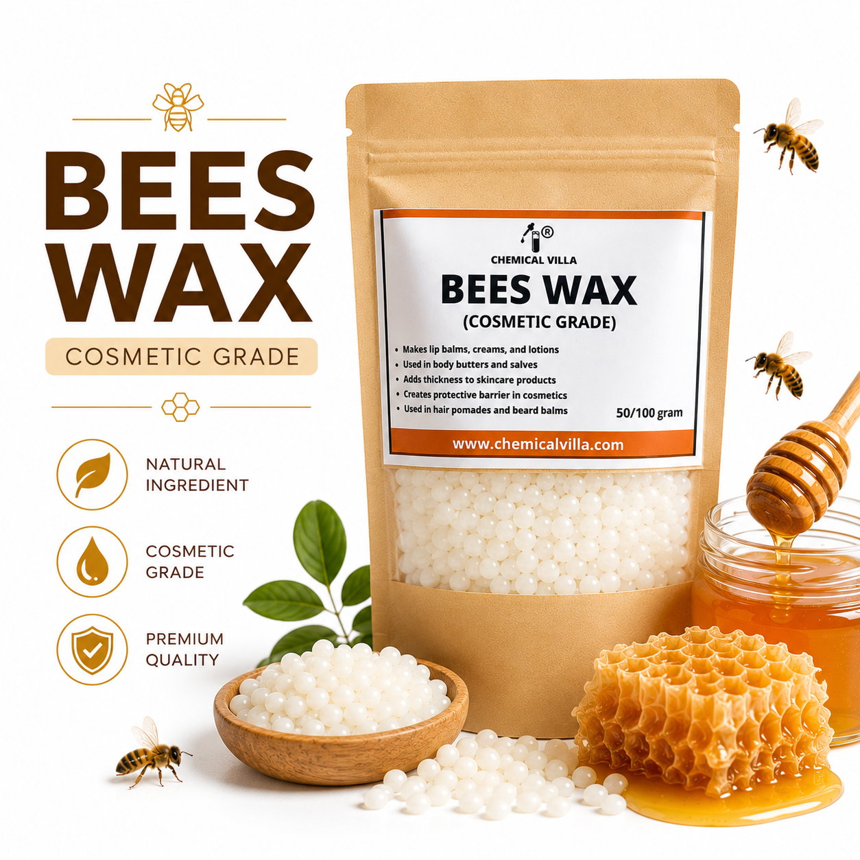 Pure Refined Beeswax (Cosmetic Grade) 50g / 100g | Chemical Villa