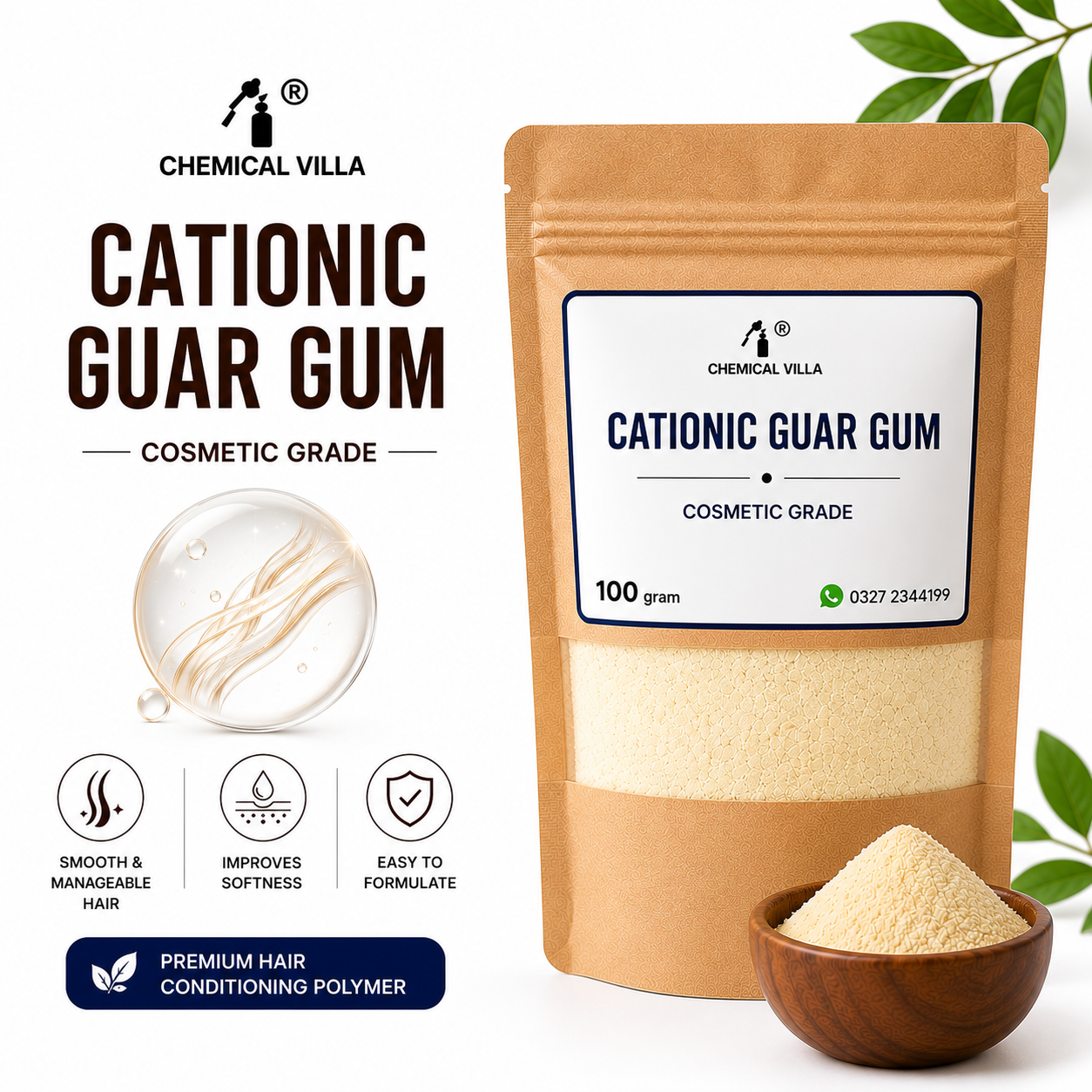 Cationic Guar Gum 100g Cosmetic Grade | Hair Conditioning Polymer | Chemical Villa Pakistan