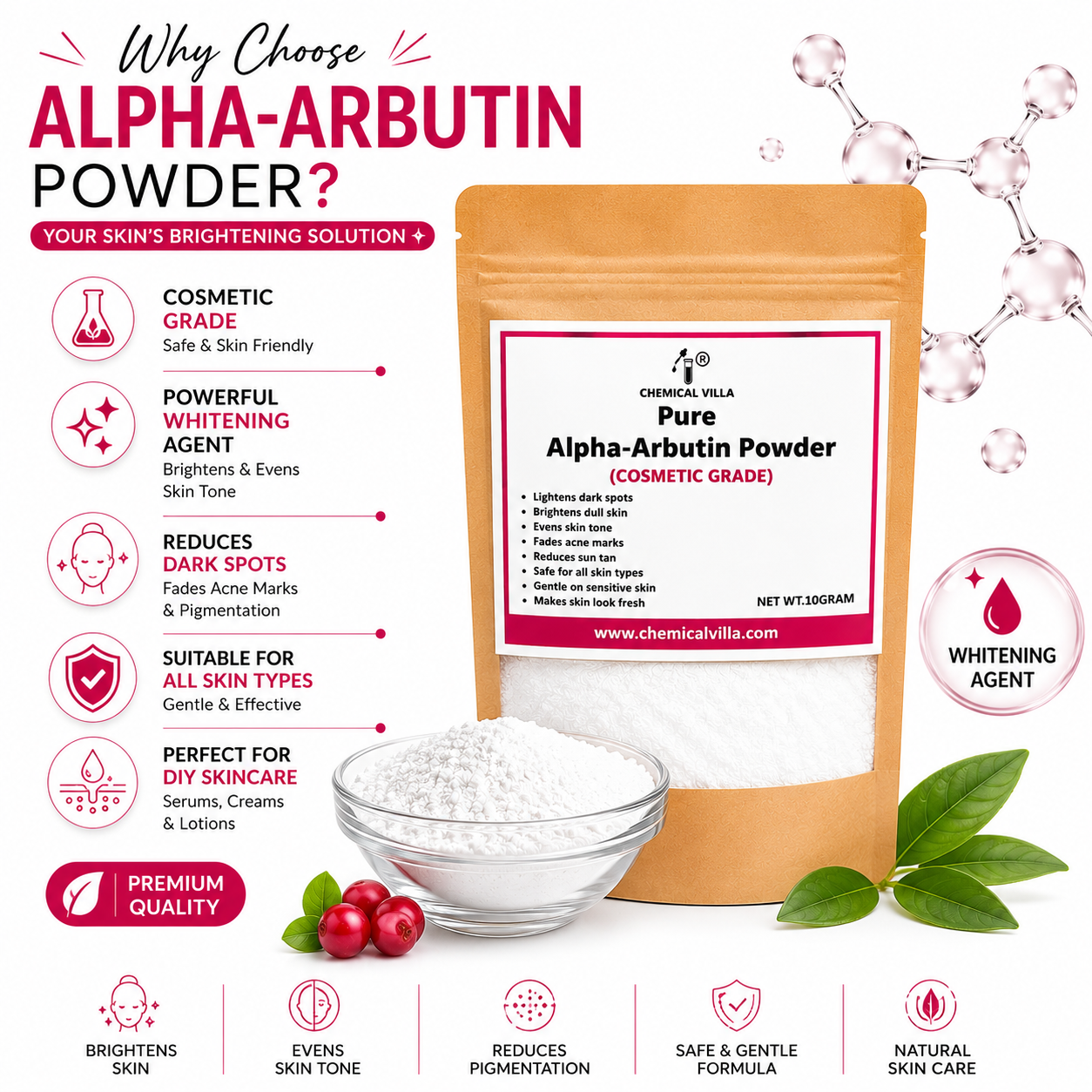 Pure Alpha-Arbutin Powder 10g - Skin Brightening, Dark Spot Corrector, Natural Ingredient
