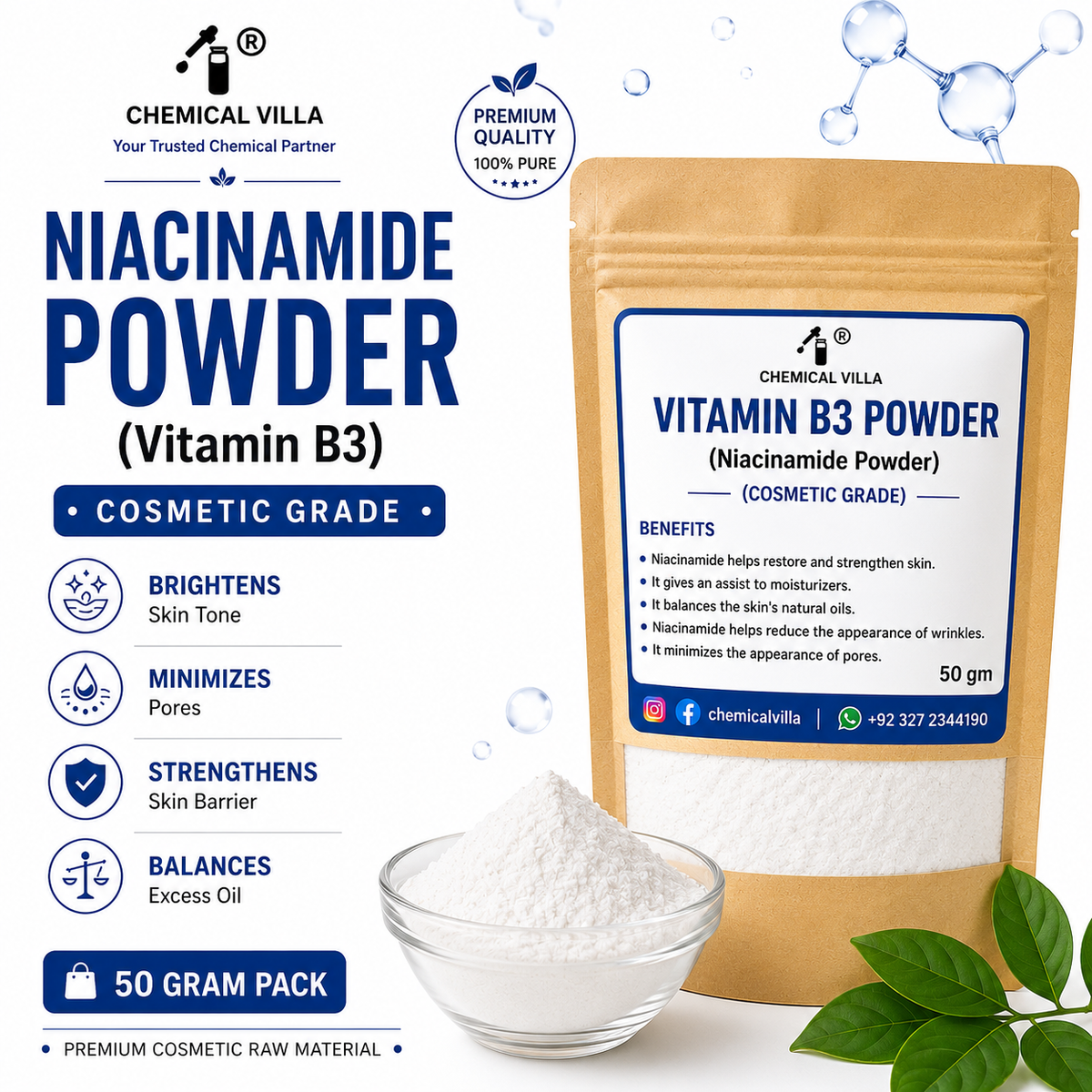 Niacinamide Powder (Vitamin B3) 50g Cosmetic Grade | Chemical Villa Pakistan