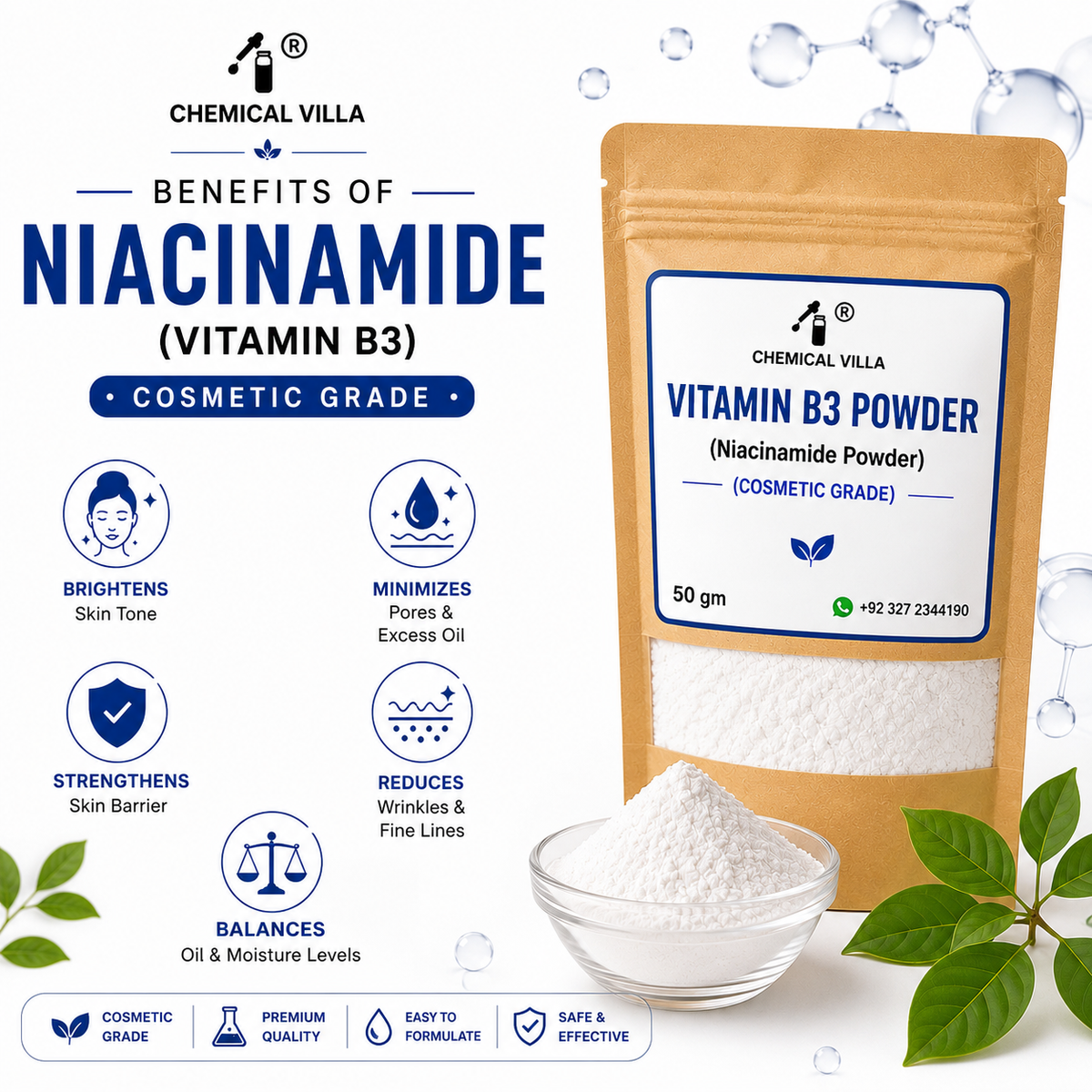 Niacinamide Powder (Vitamin B3) 50g Cosmetic Grade | Chemical Villa Pakistan