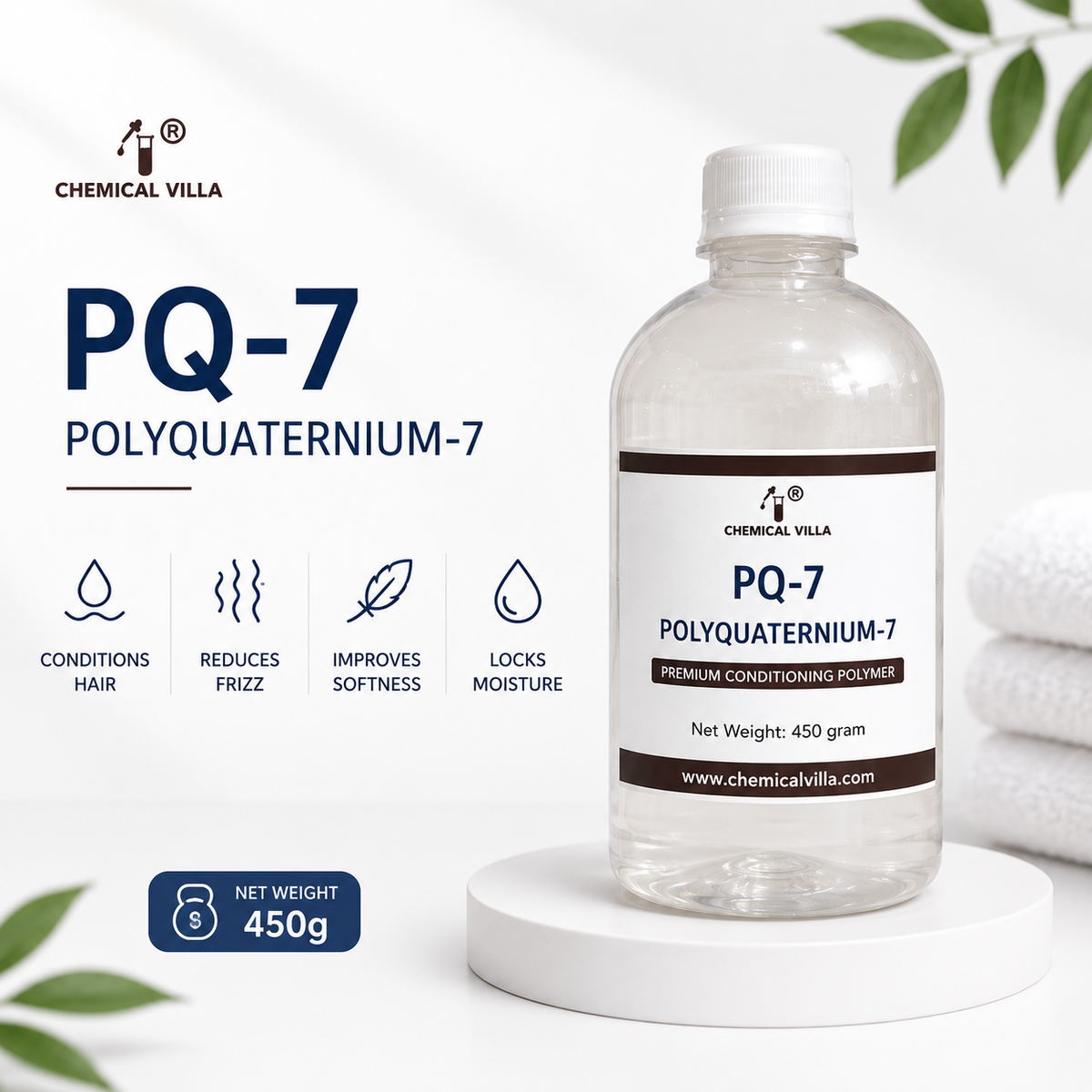 Polyquaternium-7 (PQ-7) Cosmetic Grade Conditioner | Hair Care Raw Material | 450g | Chemical Villa