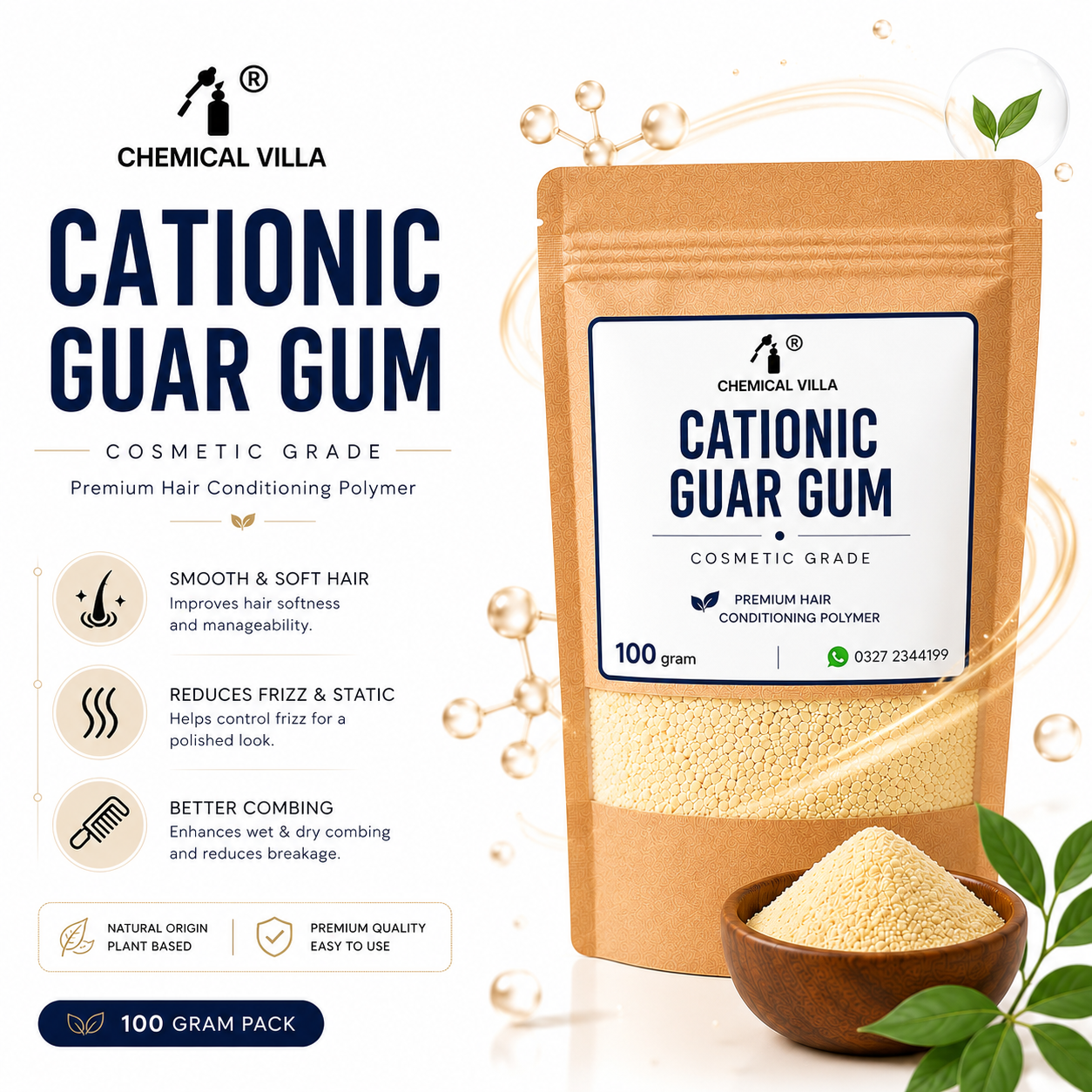 Cationic Guar Gum 100g Cosmetic Grade | Hair Conditioning Polymer | Chemical Villa Pakistan