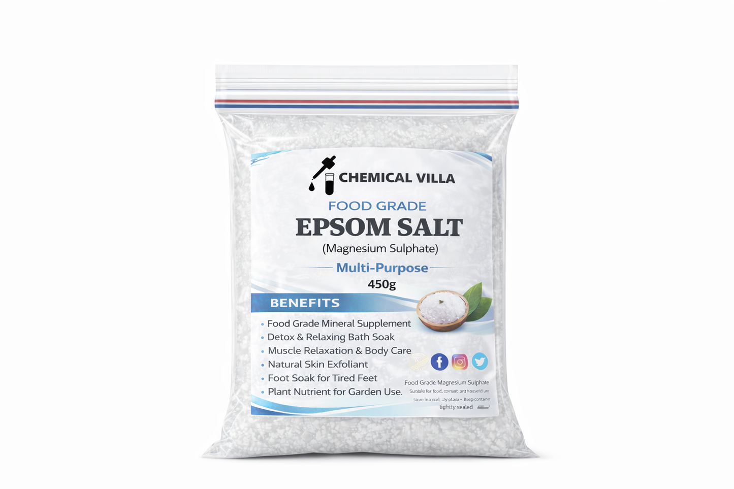 "Epsom Salt food grade 450gm - Natural Mineral Fertilizer | Magnesium Sulfate