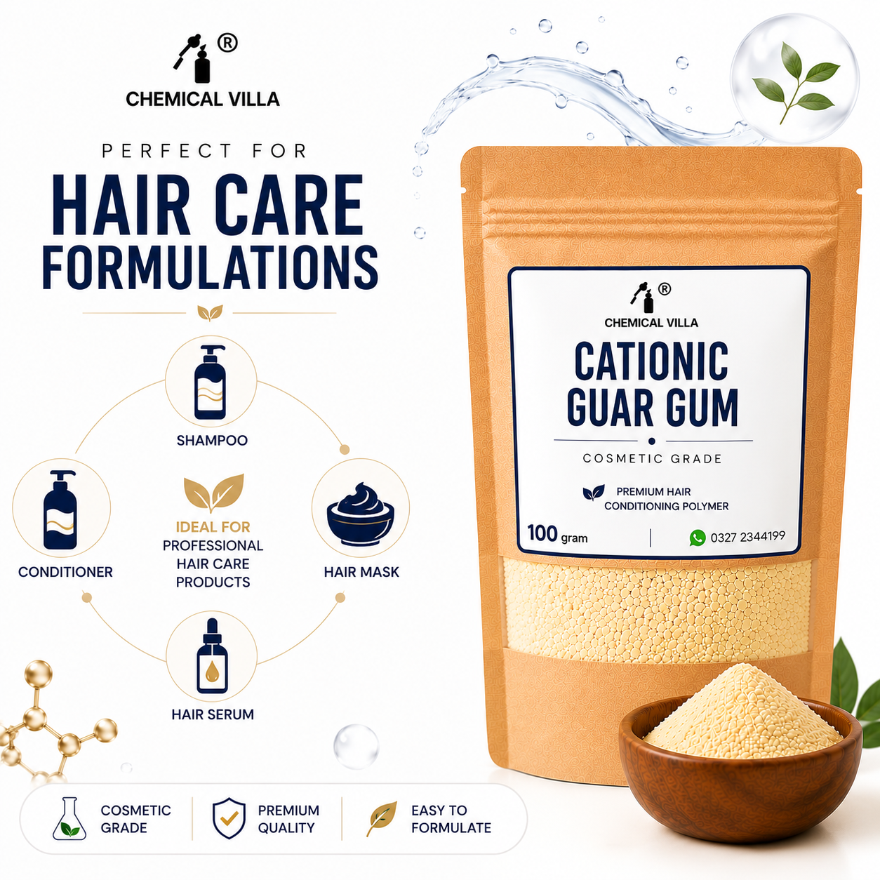 Cationic Guar Gum 100g Cosmetic Grade | Hair Conditioning Polymer | Chemical Villa Pakistan