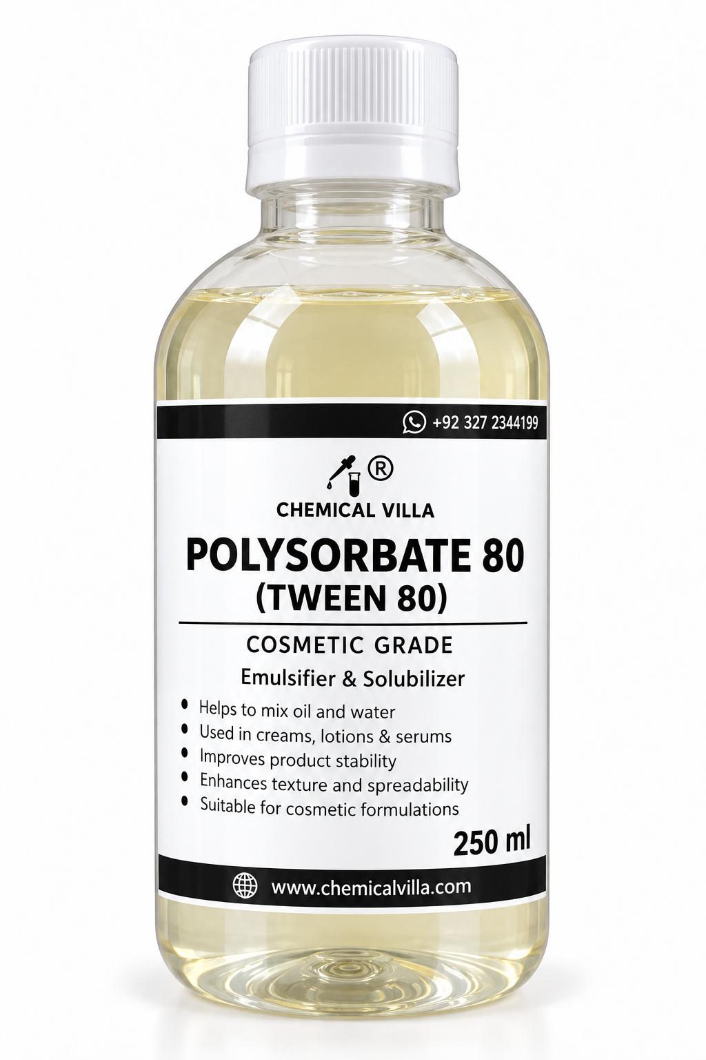 Polysorbate 80/20 (Tween 80/20) – 250 ml | Cosmetic-Grade Emulsifier & Solubilizer | Chemical Villa
