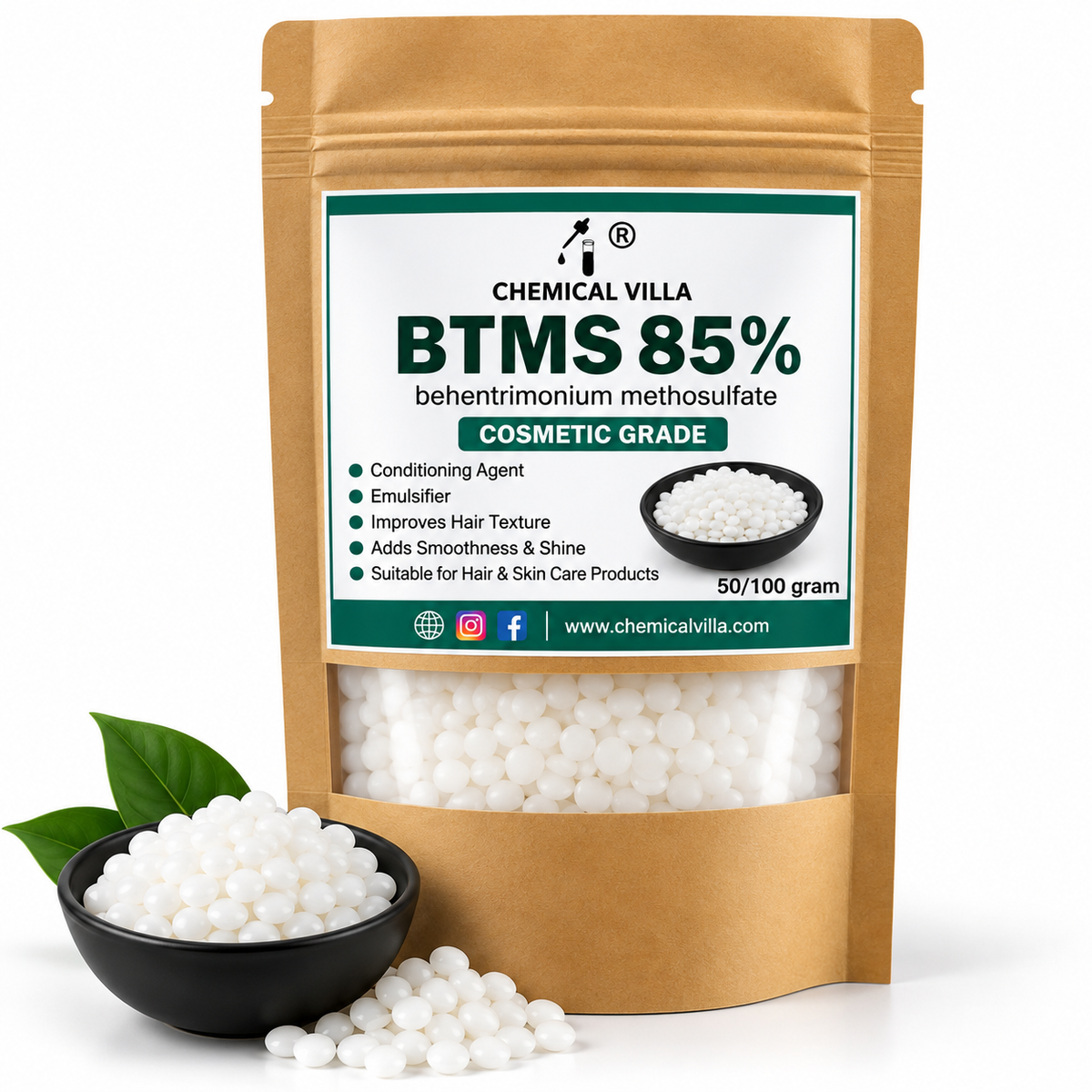 BTMS-85 (Behentrimonium Methosulfate)50 gram – Authentic Hair Conditioner Emulsifier | Chemical Villa Pakistan