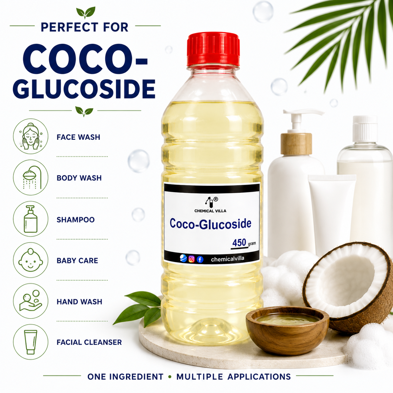 Coco-Glucoside 450g | Mild Plant-Based Surfactant | Cosmetic Grade | Chemical Villa