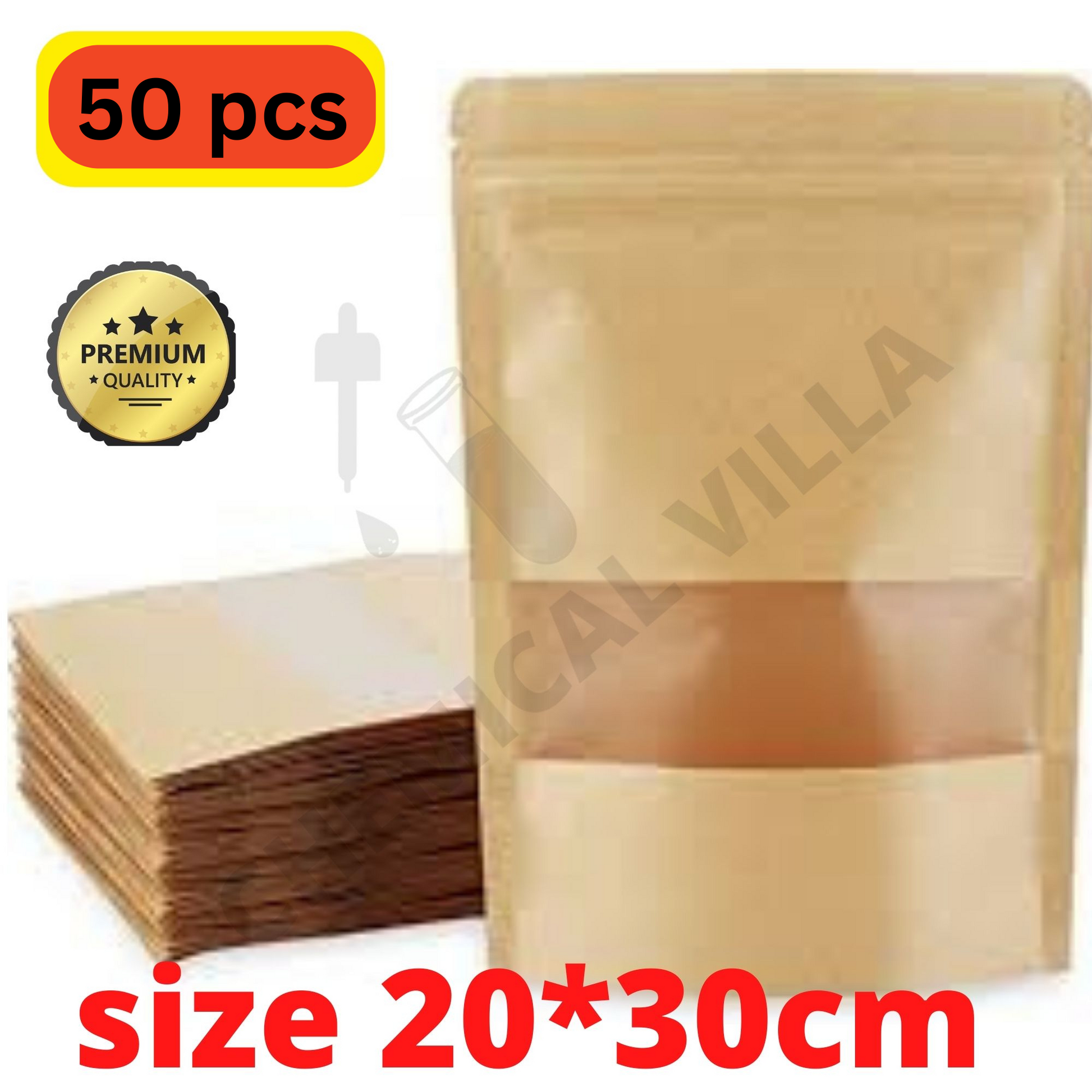 Brown Kraft Paper Stand-Up Pouches – 5 Sizes Available | Resealable Packaging Bags for Food & Cosmetics - Chemical Villa