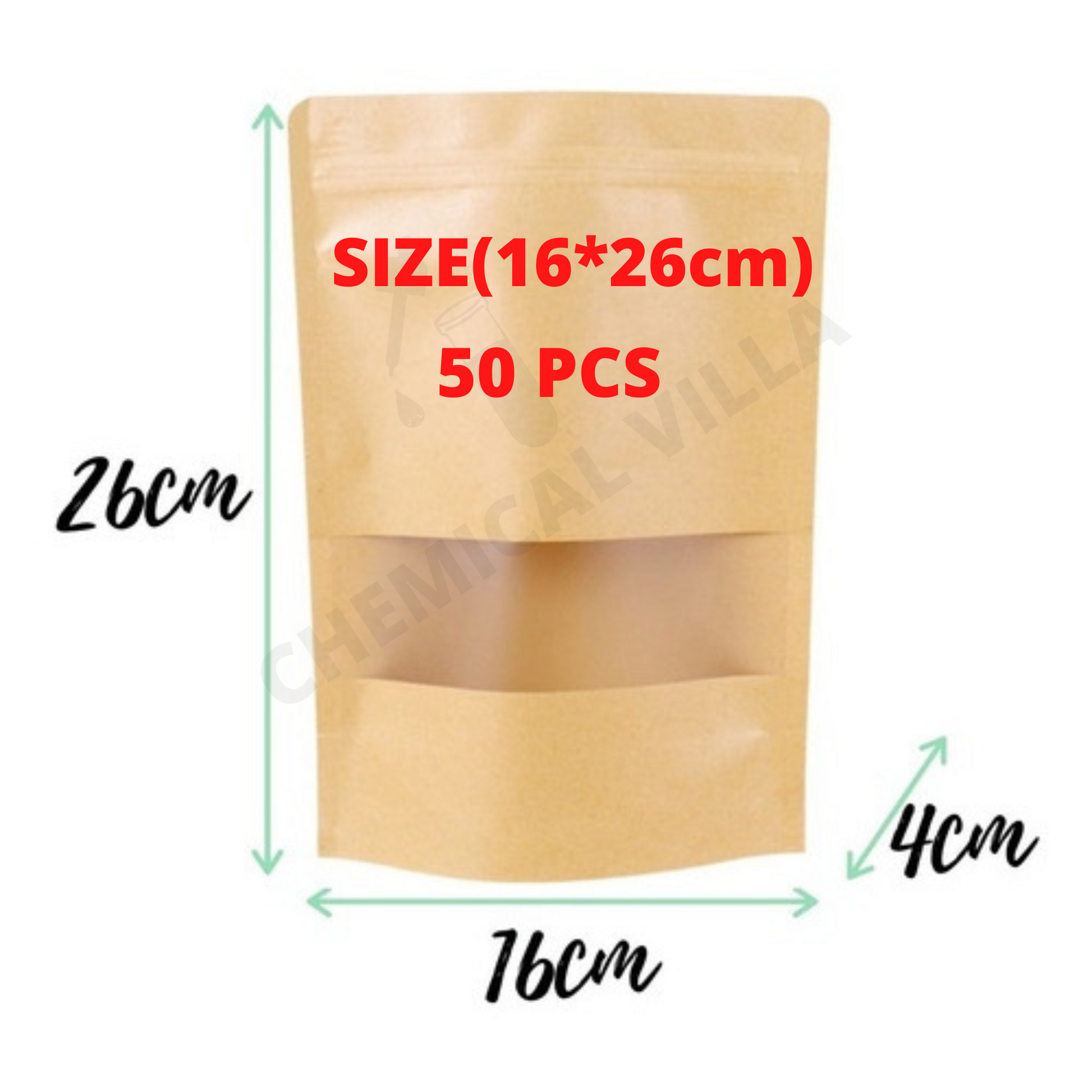 Brown Kraft Paper Stand-Up Pouches – 5 Sizes Available | Resealable Packaging Bags for Food & Cosmetics - Chemical Villa