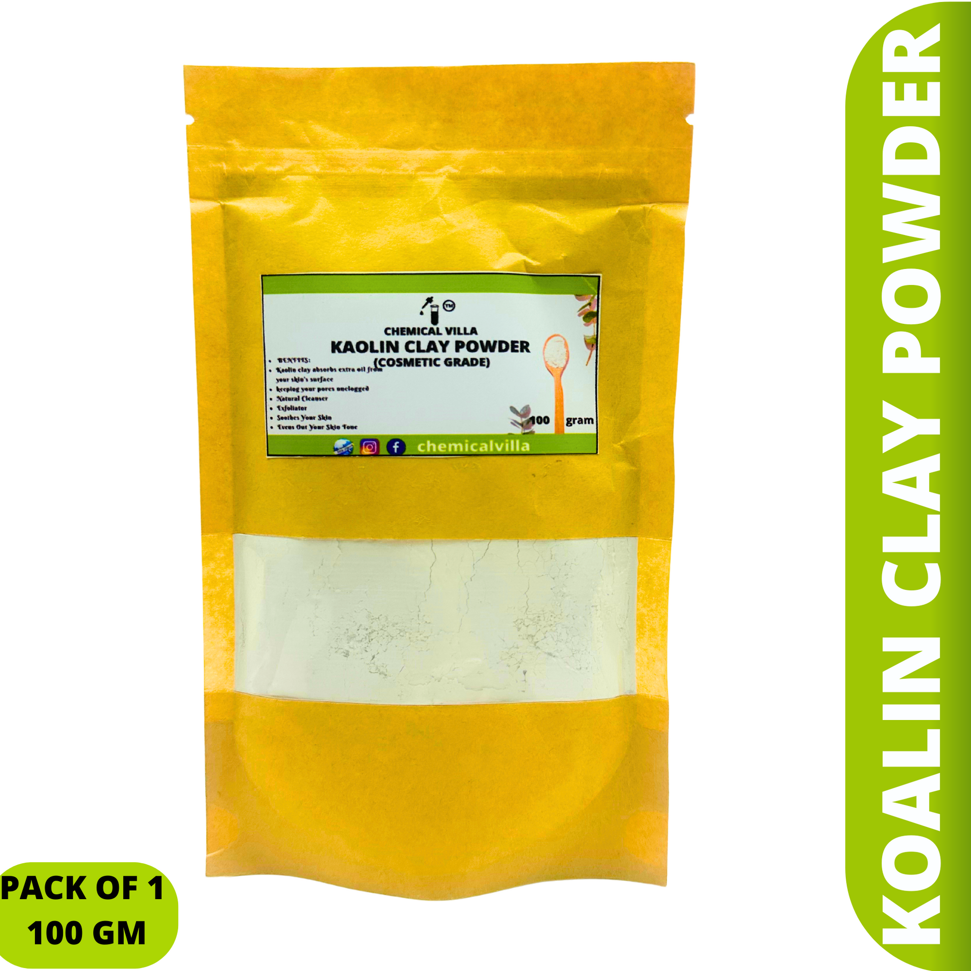 Kaolin Clay Powder 100g- Clay Mask Powder for Skin Pack 100% Natural -organic kaolin clay-china clay powder-cooling clay - Chemical Villa