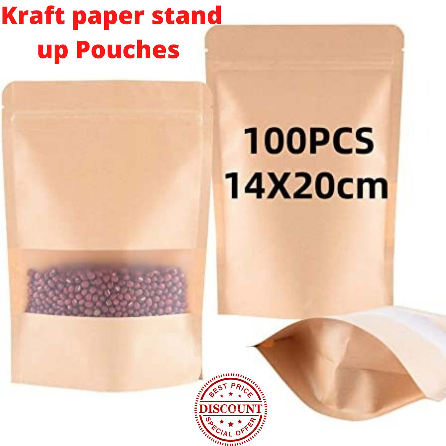 Kraft Paper Standup Pouches brown (14x20 cm)