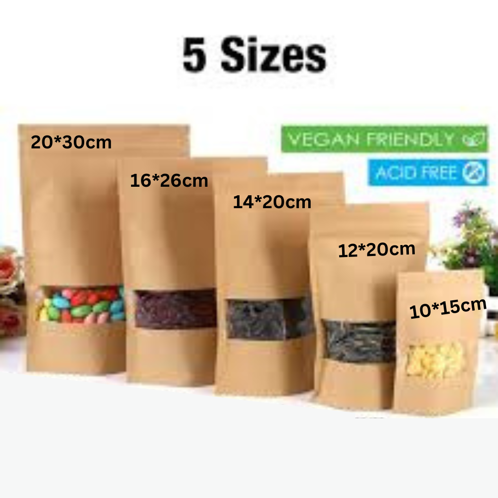 Brown Kraft Paper Stand-Up Pouches – 5 Sizes Available | Resealable Packaging Bags for Food & Cosmetics - Chemical Villa