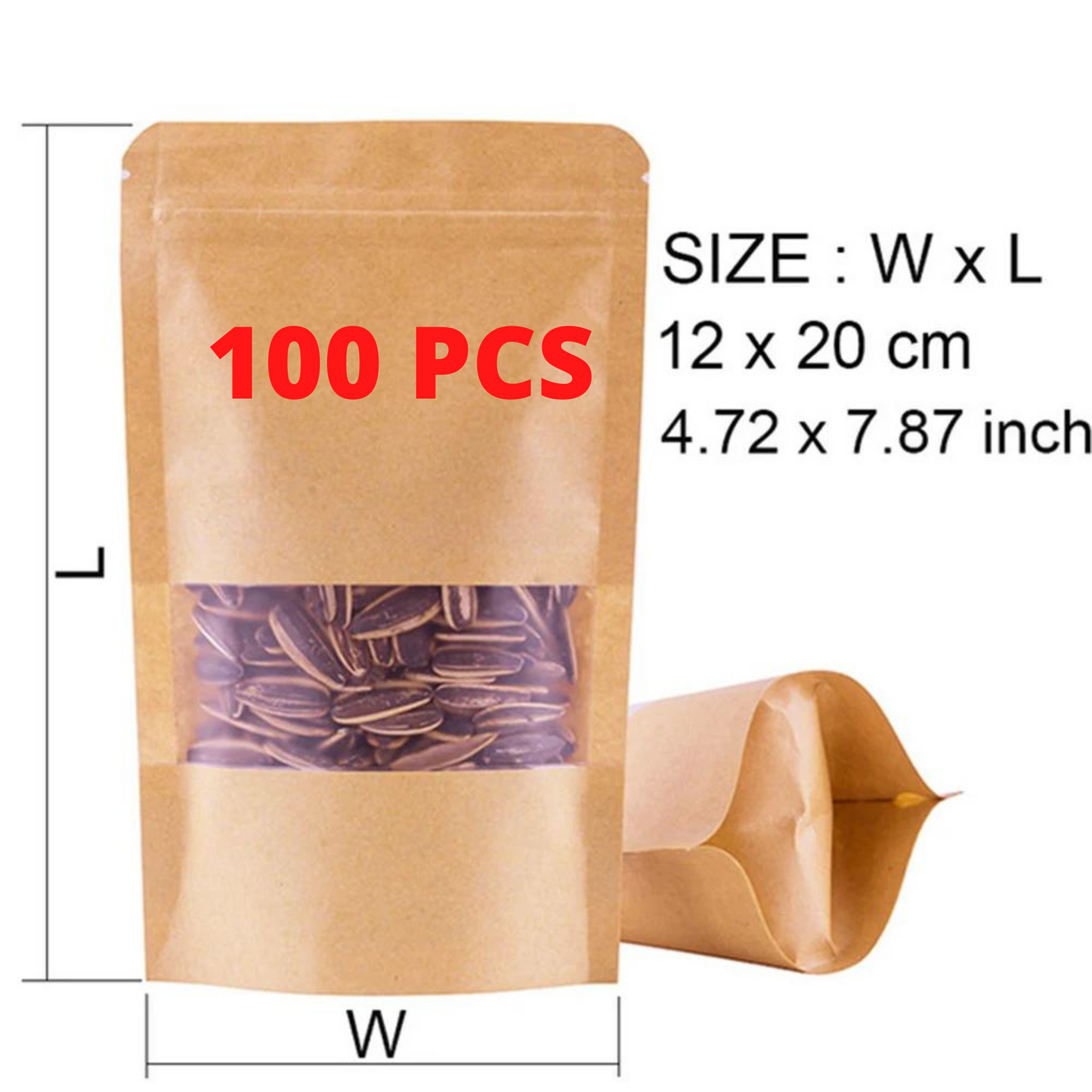 Kraft Paper Standup Pouch 12×20 cm (Brown)