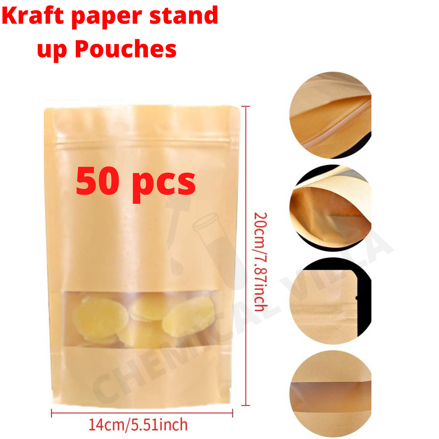 Brown Kraft Paper Stand-Up Pouches – 5 Sizes Available | Resealable Packaging Bags for Food & Cosmetics