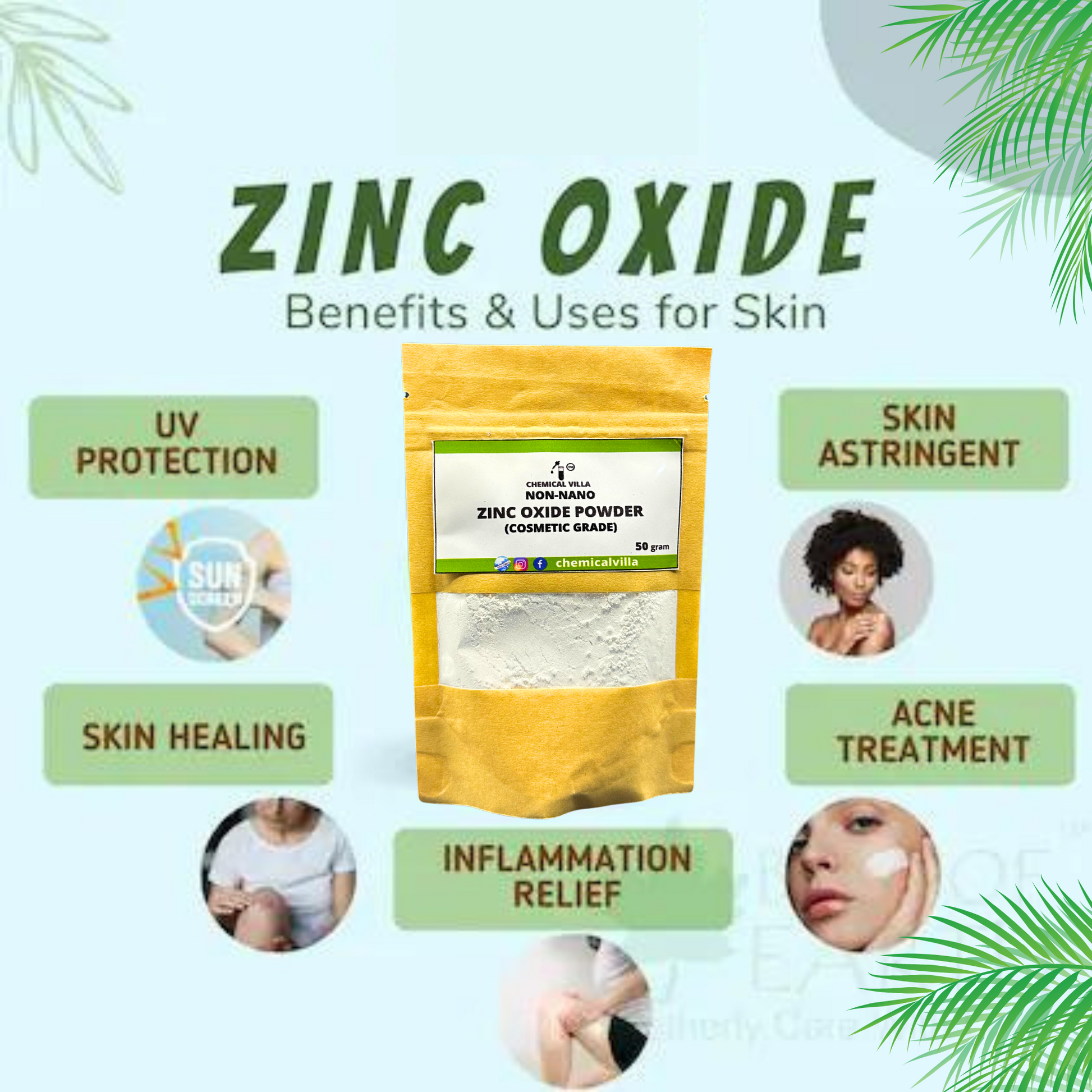 Zinc Oxide Powder (non-nano poweder) 50 gram (Sunscreen Powder) - Chemical Villa