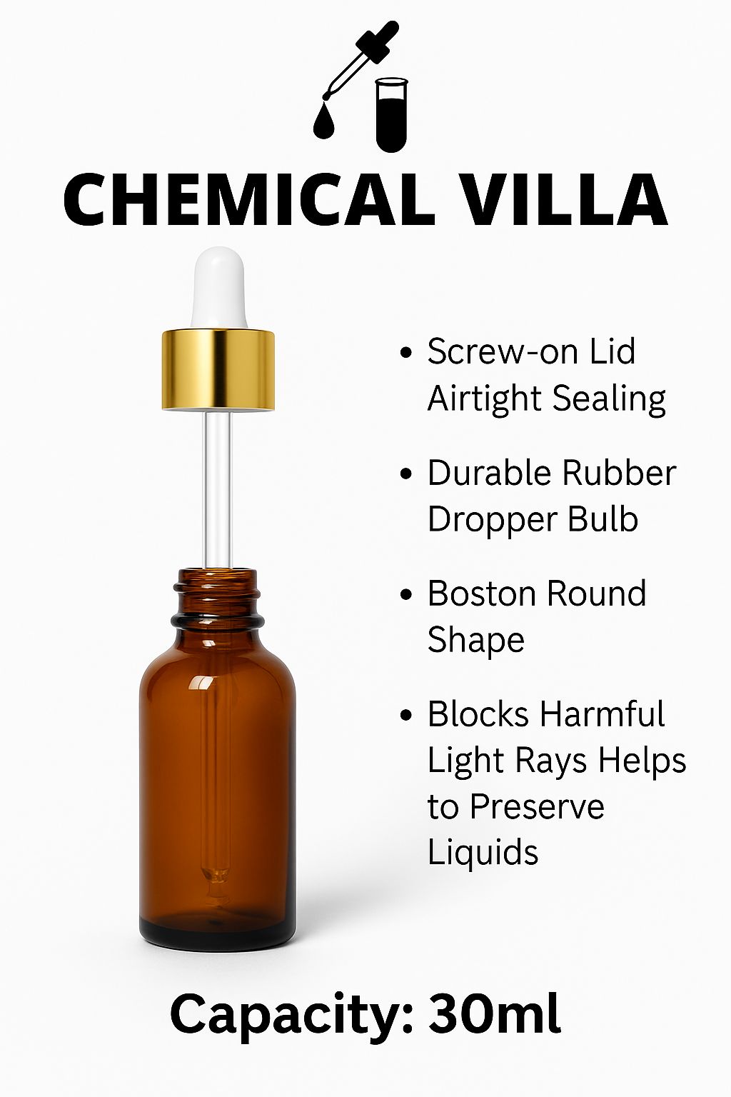 30ml Amber Glass Dropper Bottles (Set of 3, 6) – UV Protection, Leak-Proof, Reusable for Essential Oils & Serums