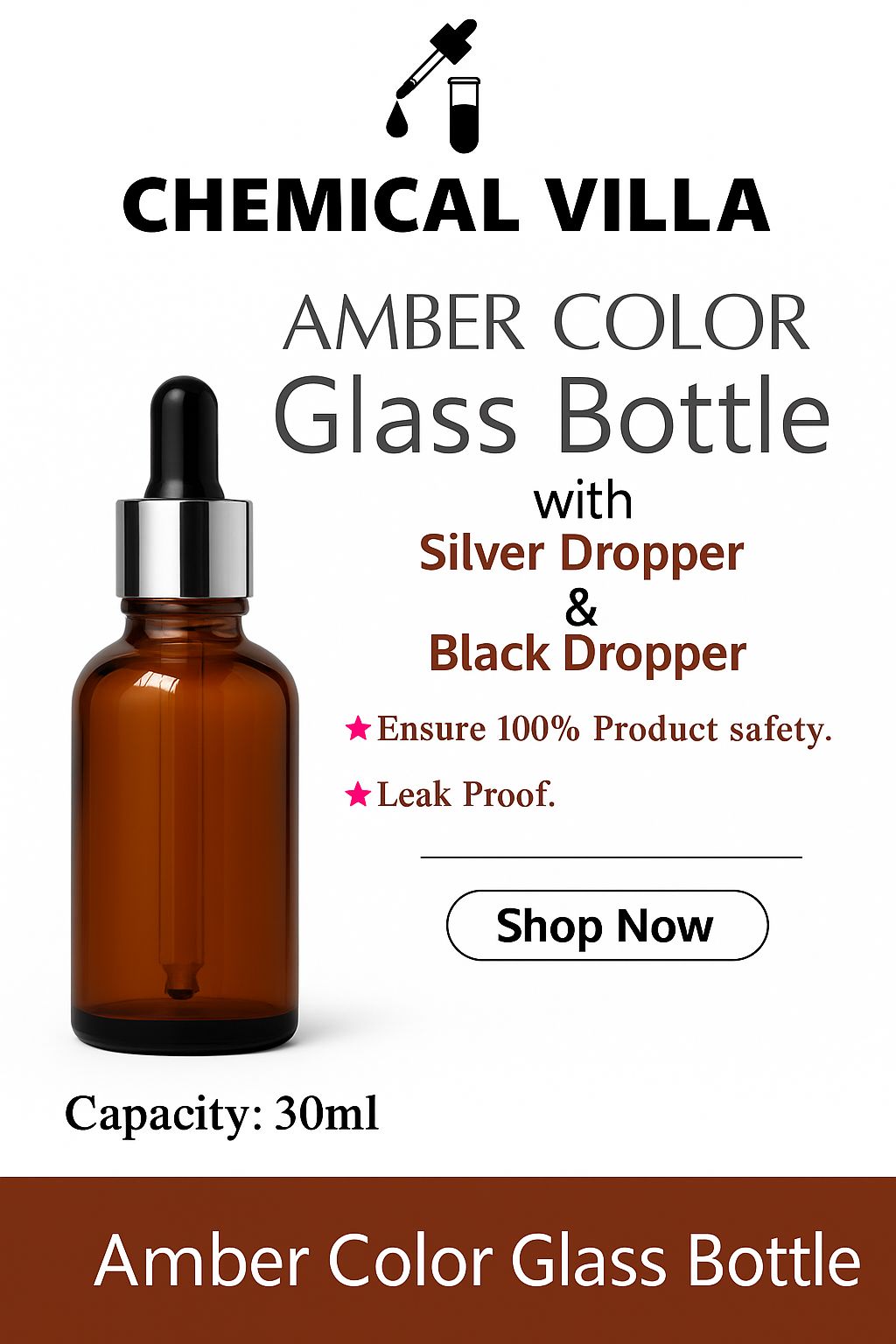 30ml Amber Glass Dropper Bottles (Set of 3, 6) – UV Protection, Leak-Proof, Reusable for Essential Oils & Serums