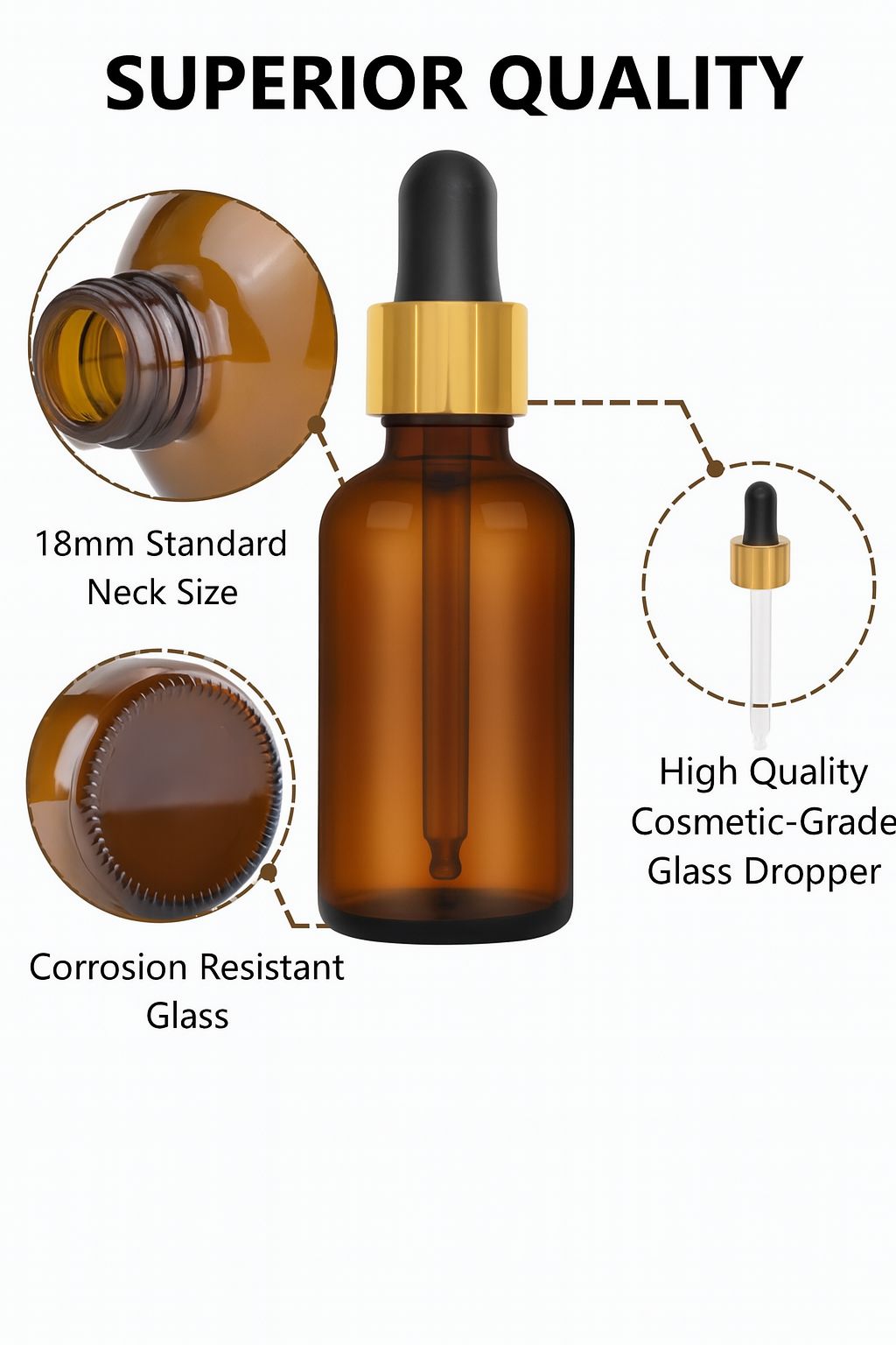 30ml Amber Glass Dropper Bottles (Set of 3, 6) – UV Protection, Leak-Proof, Reusable for Essential Oils & Serums